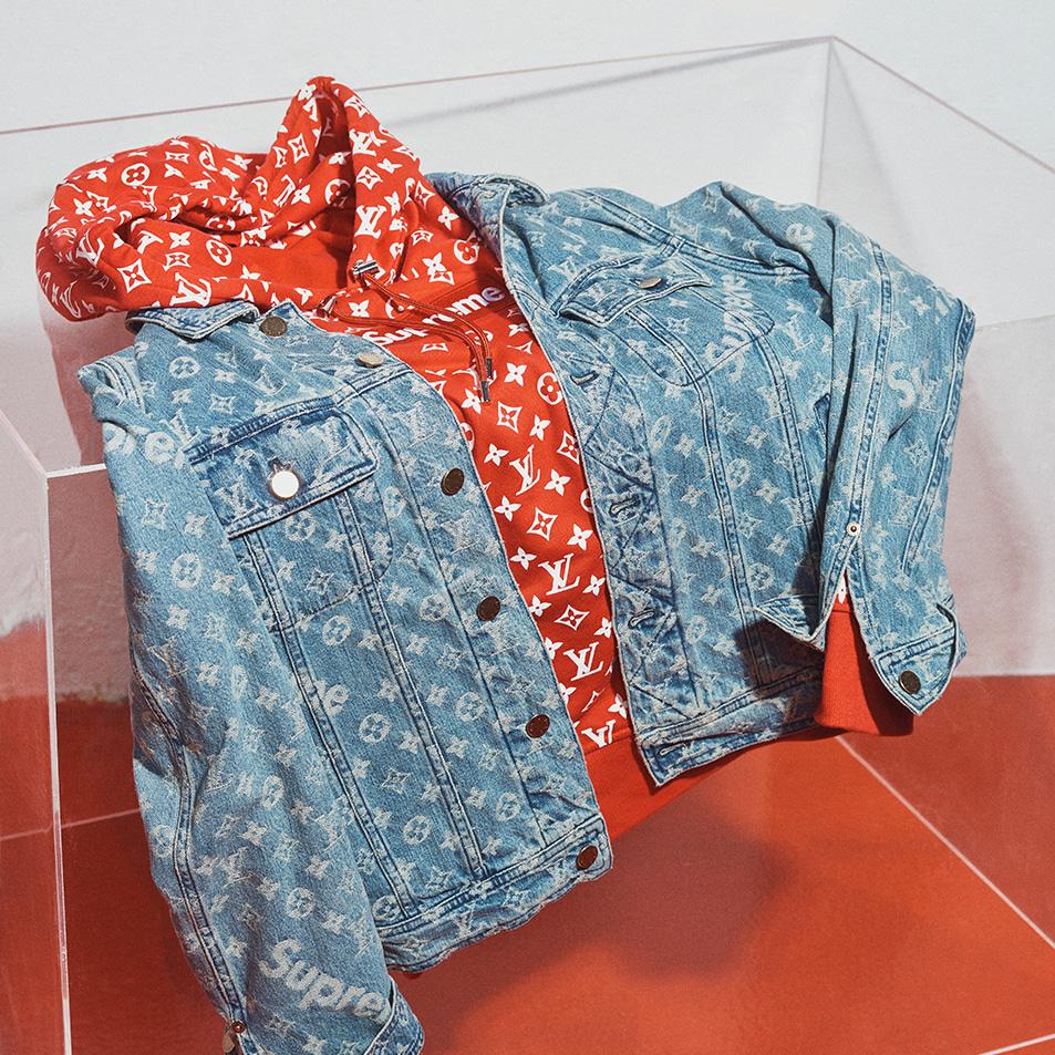 Louis Vuitton Sweat shirts and denim jacket in collaboration with Supreme