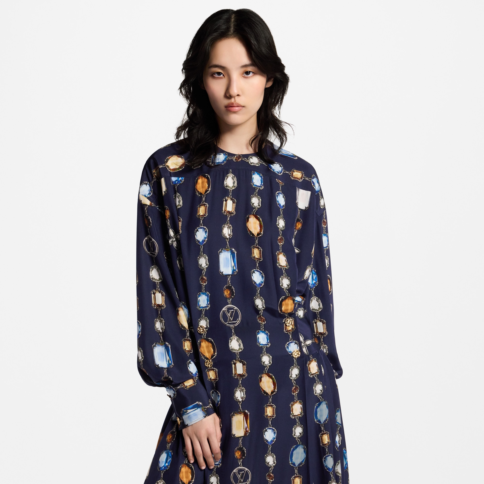 Abito a maniche lunghe con motivo di collana stampato  Donna Abbigliamento Abiti | LOUIS VUITTON (Zoom prodotto)