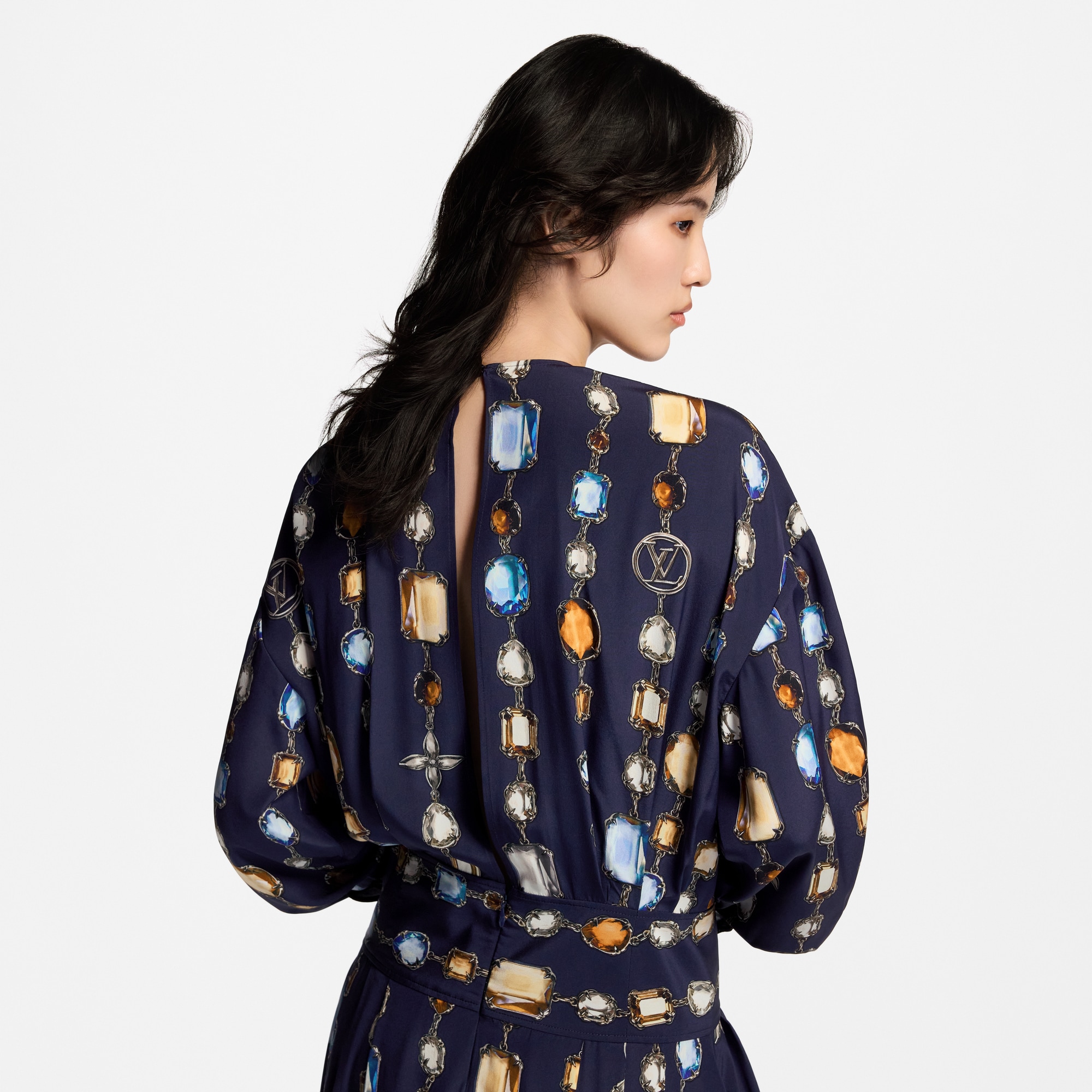Abito a maniche lunghe con motivo di collana stampato  Donna Abbigliamento Abiti | LOUIS VUITTON (Zoom prodotto)