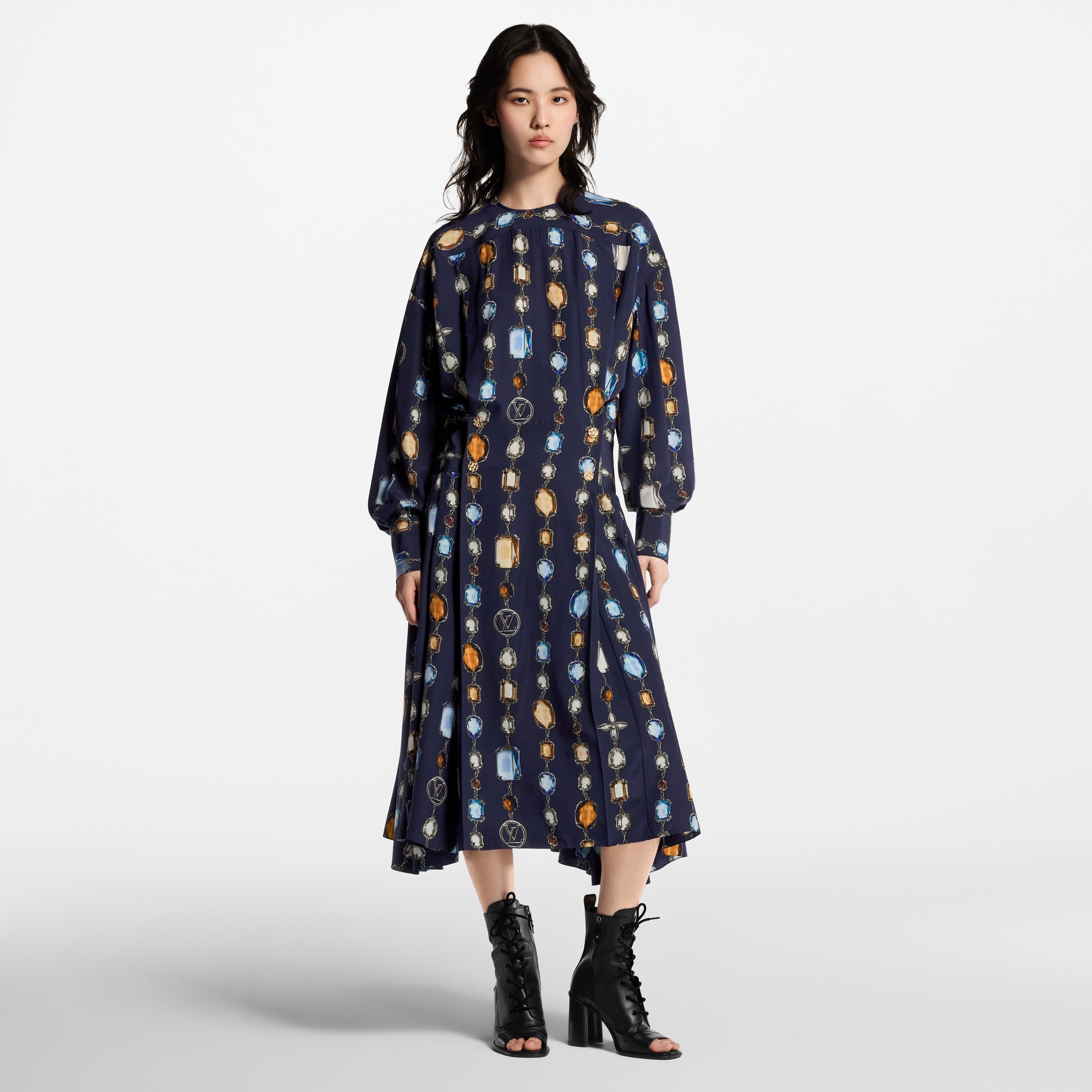 Abito a maniche lunghe con motivo di collana stampato  Donna Abbigliamento Abiti | LOUIS VUITTON (Zoom prodotto)