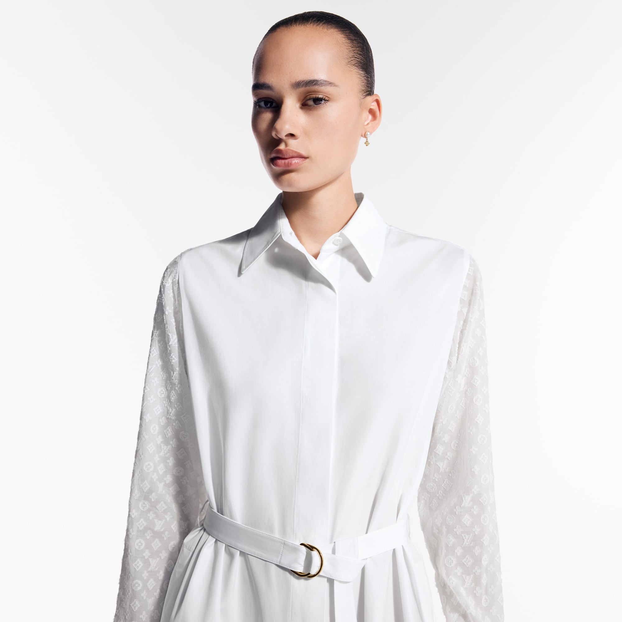 Abito-camicia con dettagli di motivo Monogram  Donna Abbigliamento Abiti | LOUIS VUITTON (Zoom prodotto)