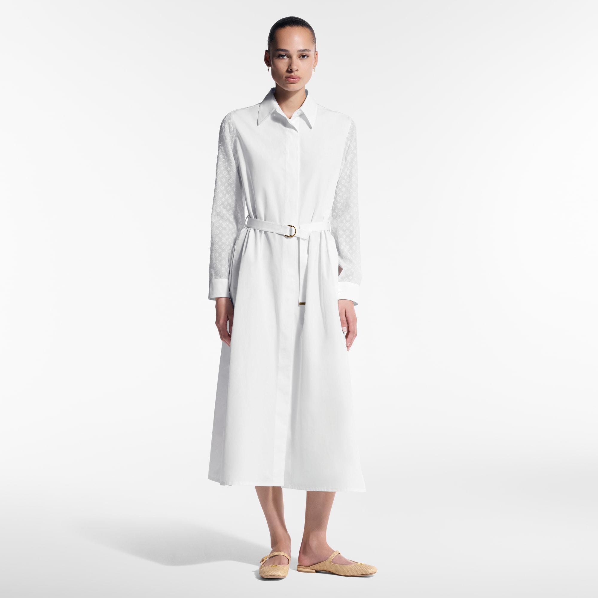 Abito-camicia con dettagli di motivo Monogram  Donna Abbigliamento Abiti | LOUIS VUITTON (Zoom prodotto)