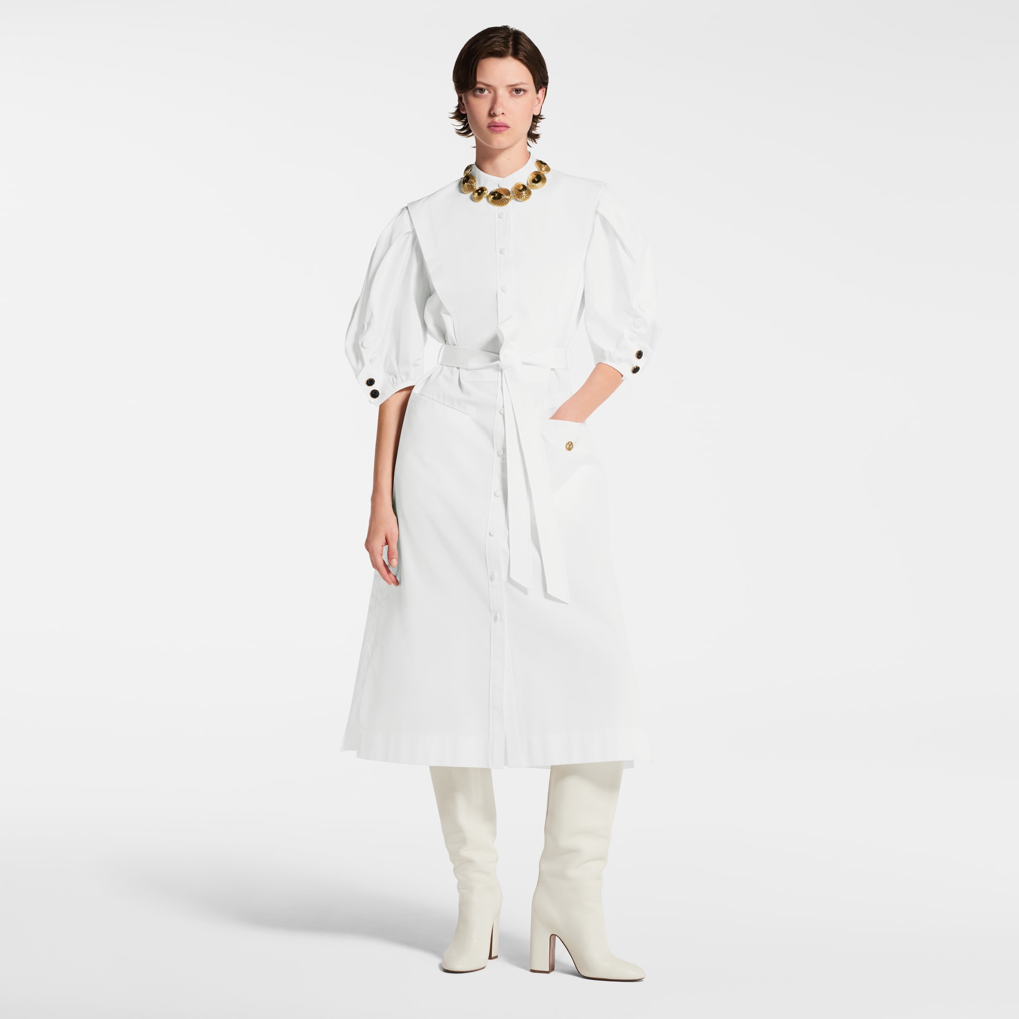 Abito-camicia con maniche a sbuffo  Donna Abbigliamento Abiti | LOUIS VUITTON (Zoom prodotto)