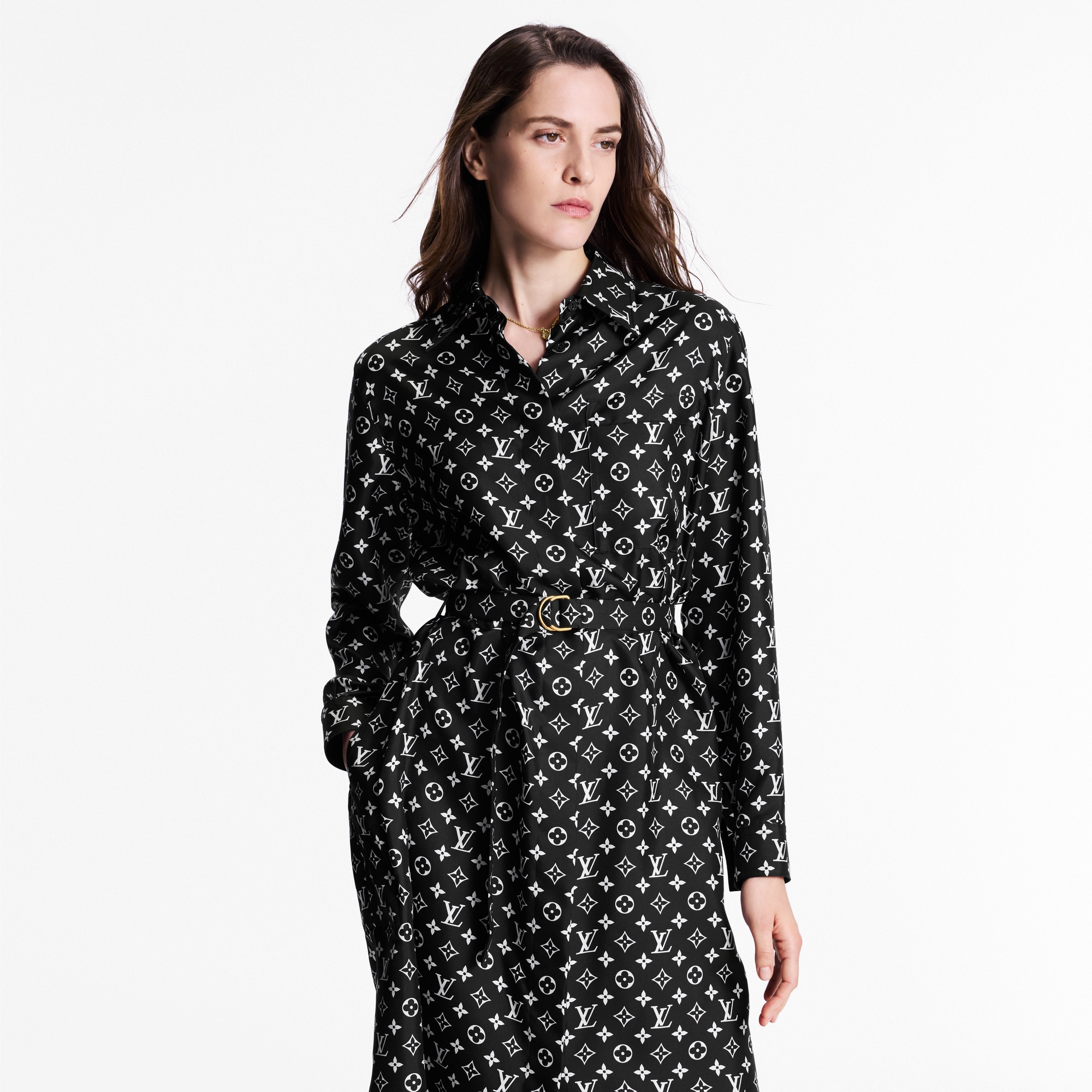 Abito-camicia in seta con motivo Monogram  Donna Abbigliamento Abiti | LOUIS VUITTON (Zoom prodotto)