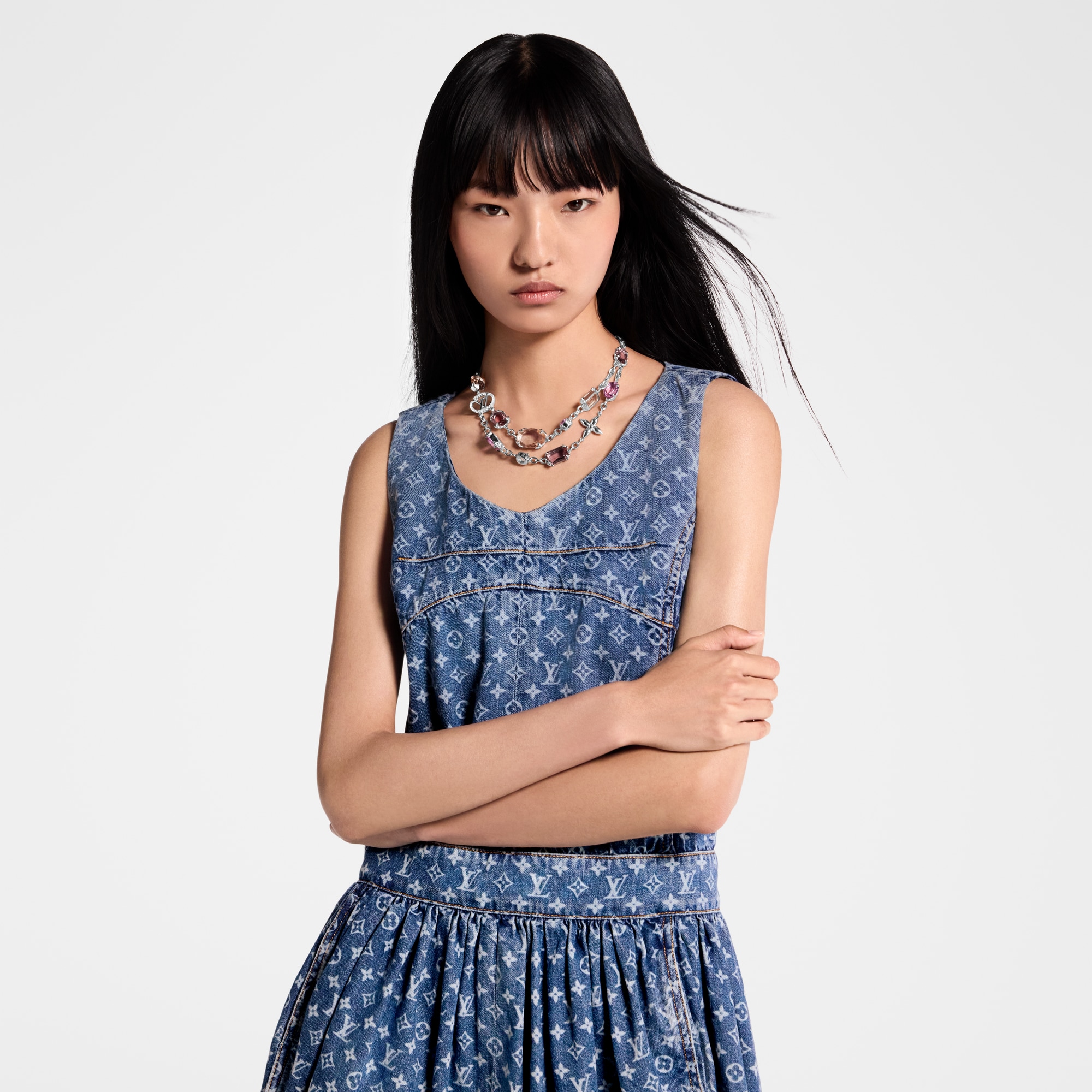 Abito in denim con motivo Monogram  Donna Abbigliamento Abiti | LOUIS VUITTON (Zoom prodotto)
