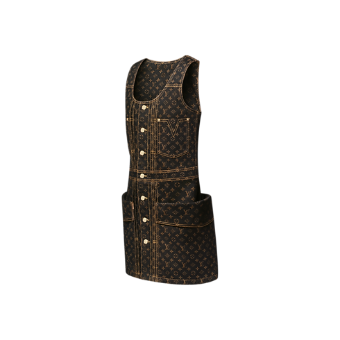 Abito in denim con motivo Monogram e bottoni anteriori Donna Abbigliamento Abiti | LOUIS VUITTON (Zoom prodotto)