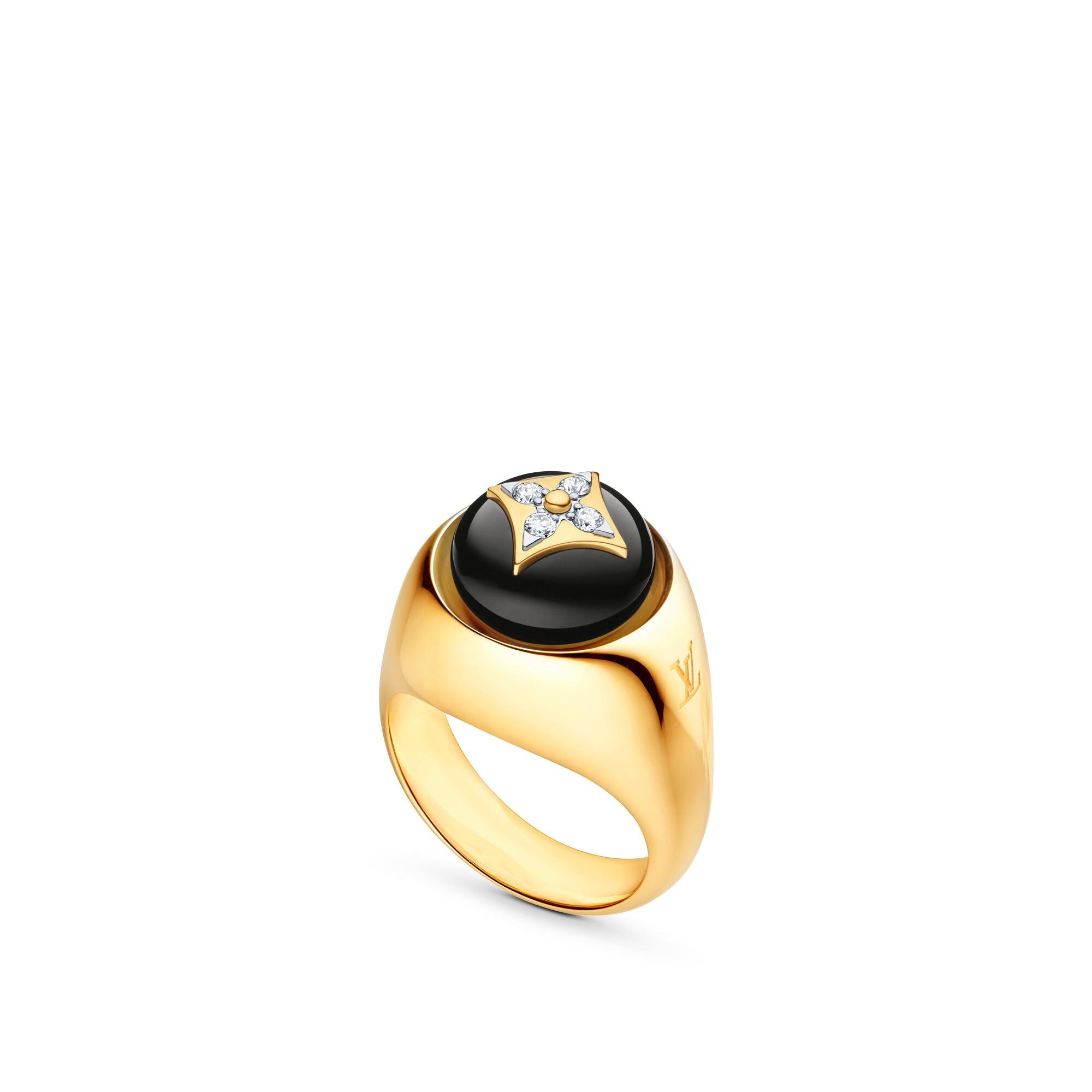 Anello con sigillo B Blossom oro, onice e diamanti | LOUIS VUITTON