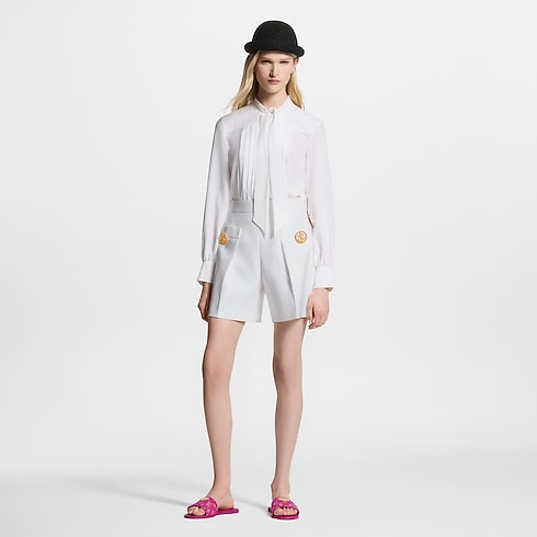 Blusa con lavallière e dettagli a pieghe Donna Abbigliamento Camicie e T-Shirt | LOUIS VUITTON (Zoom prodotto)
