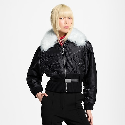 Bomber con colletto in shearling e motivo Nanogram cropped view