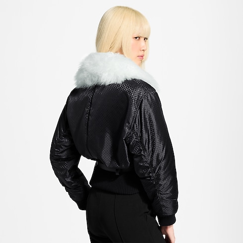 Bomber con colletto in shearling e motivo Nanogram cropped worn view