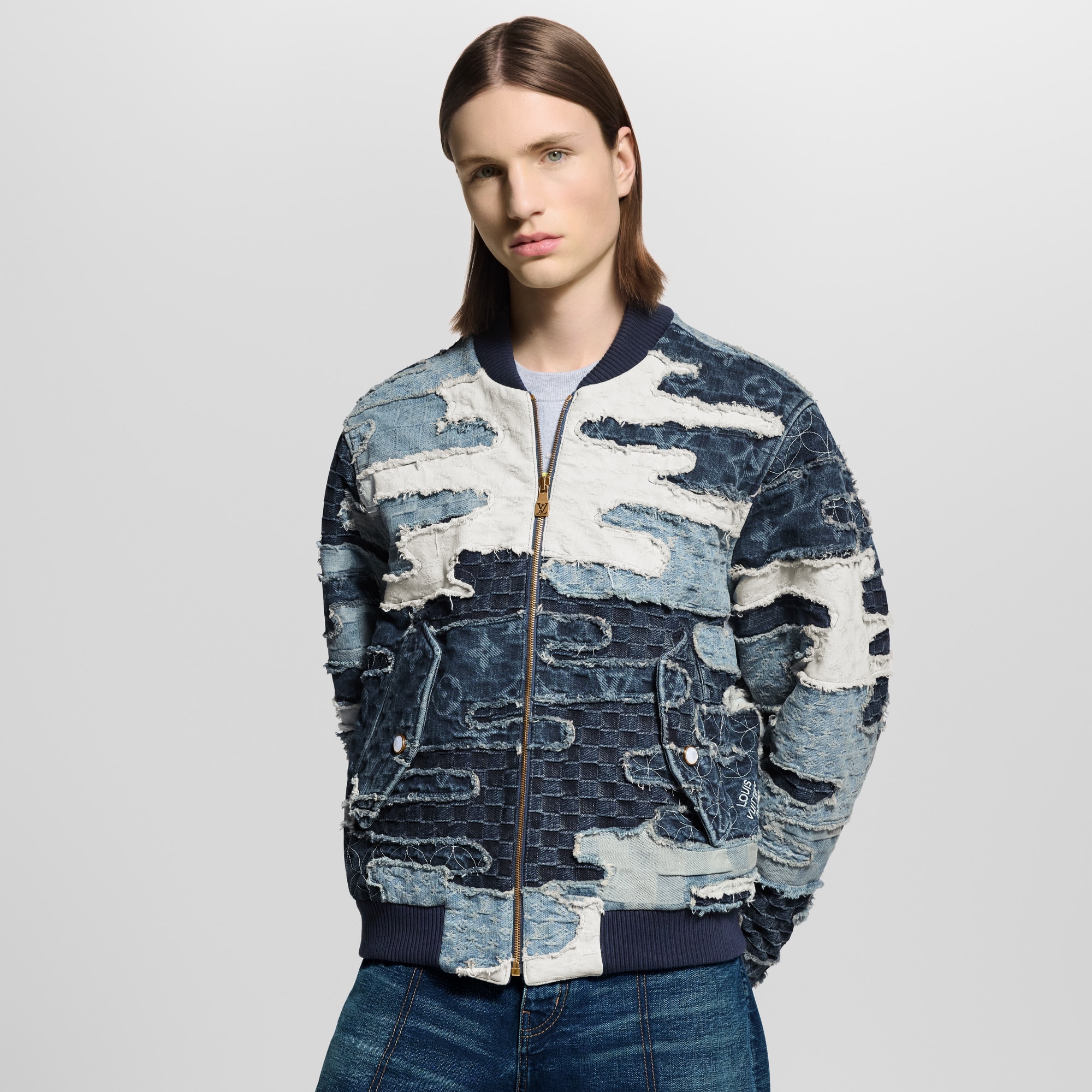 Bomber in denim con motivo in stile patchwork  Uomo Abbigliamento Capispalla e Cappotti | LOUIS VUITTON (Zoom prodotto)