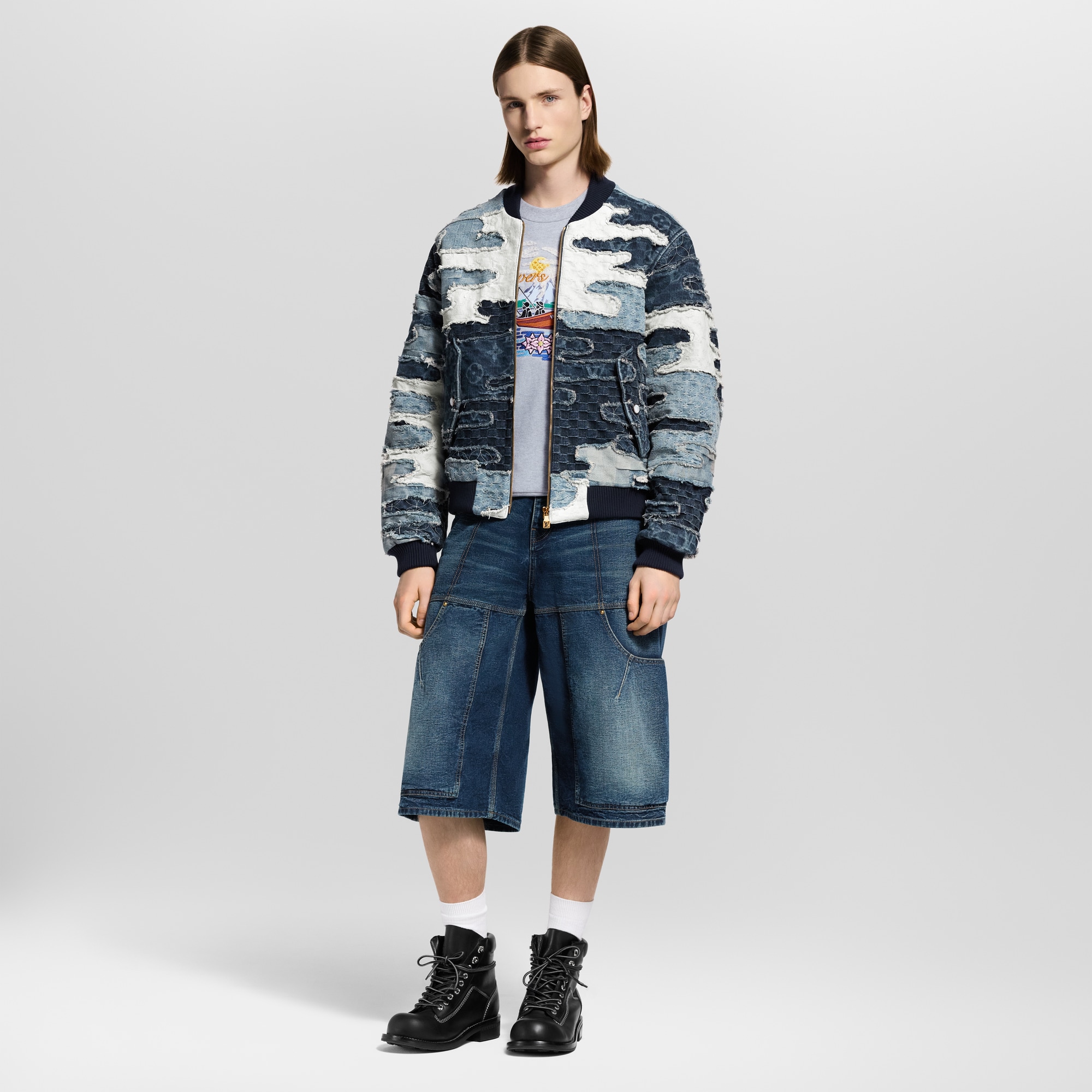 Bomber in denim con motivo in stile patchwork  Uomo Abbigliamento Capispalla e Cappotti | LOUIS VUITTON (Zoom prodotto)