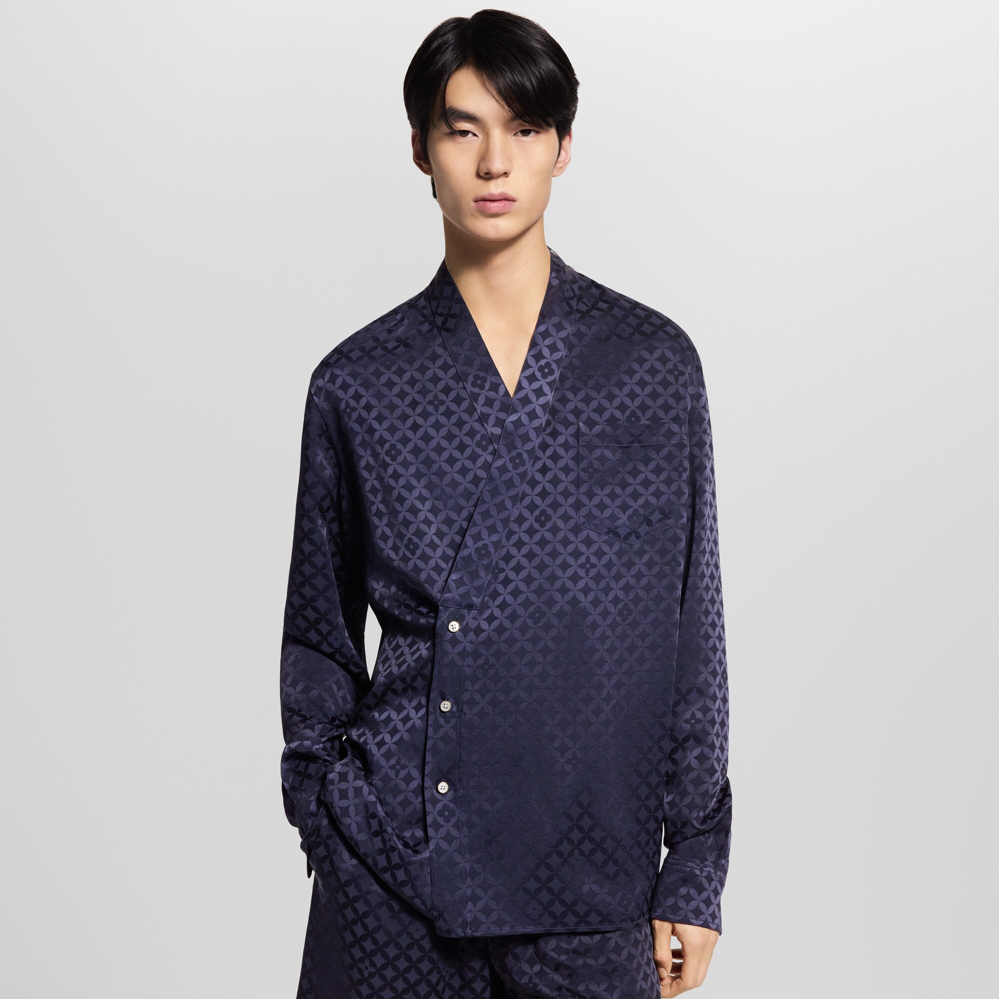 Camicia a kimono con maniche lunghe e motivo grafico in trama jacquard  Uomo Abbigliamento Camicie | LOUIS VUITTON (Zoom prodotto)
