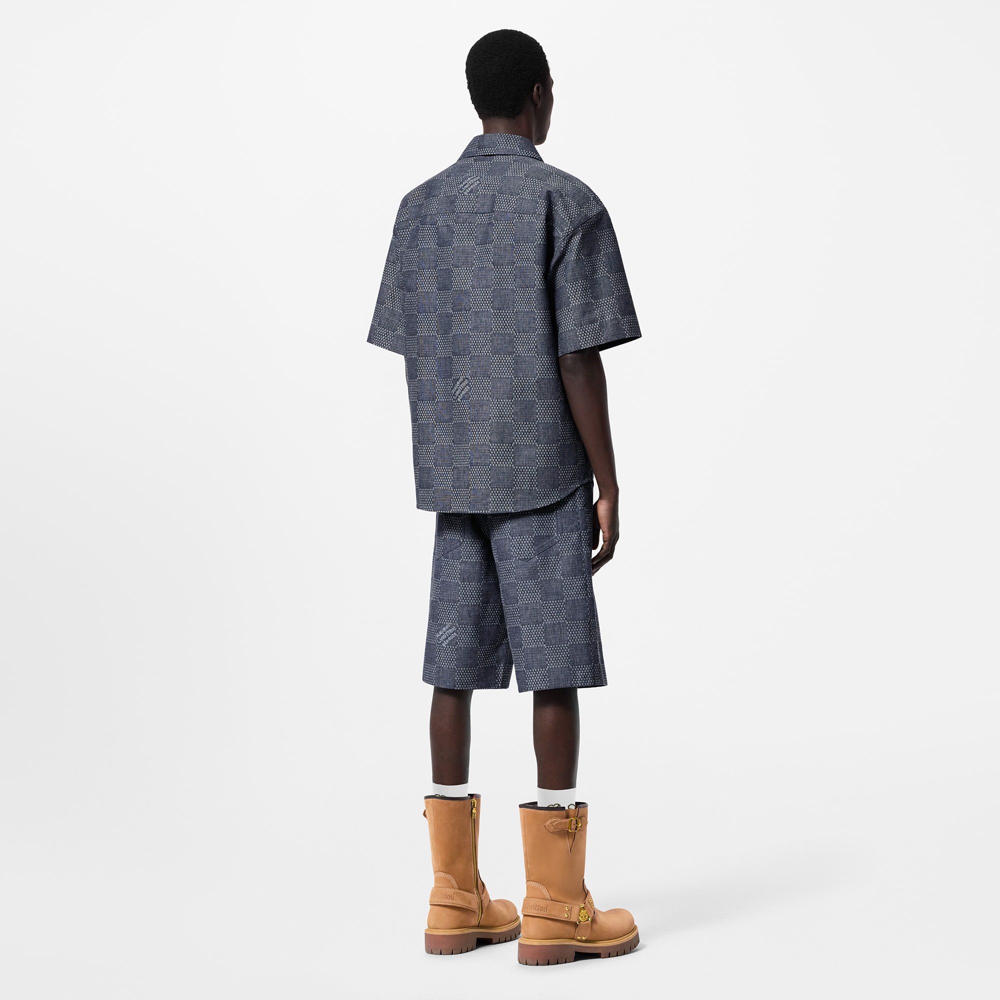 Camicia a maniche corte in chambray con motivo Damier  Uomo Abbigliamento Camicie | LOUIS VUITTON (Zoom prodotto)