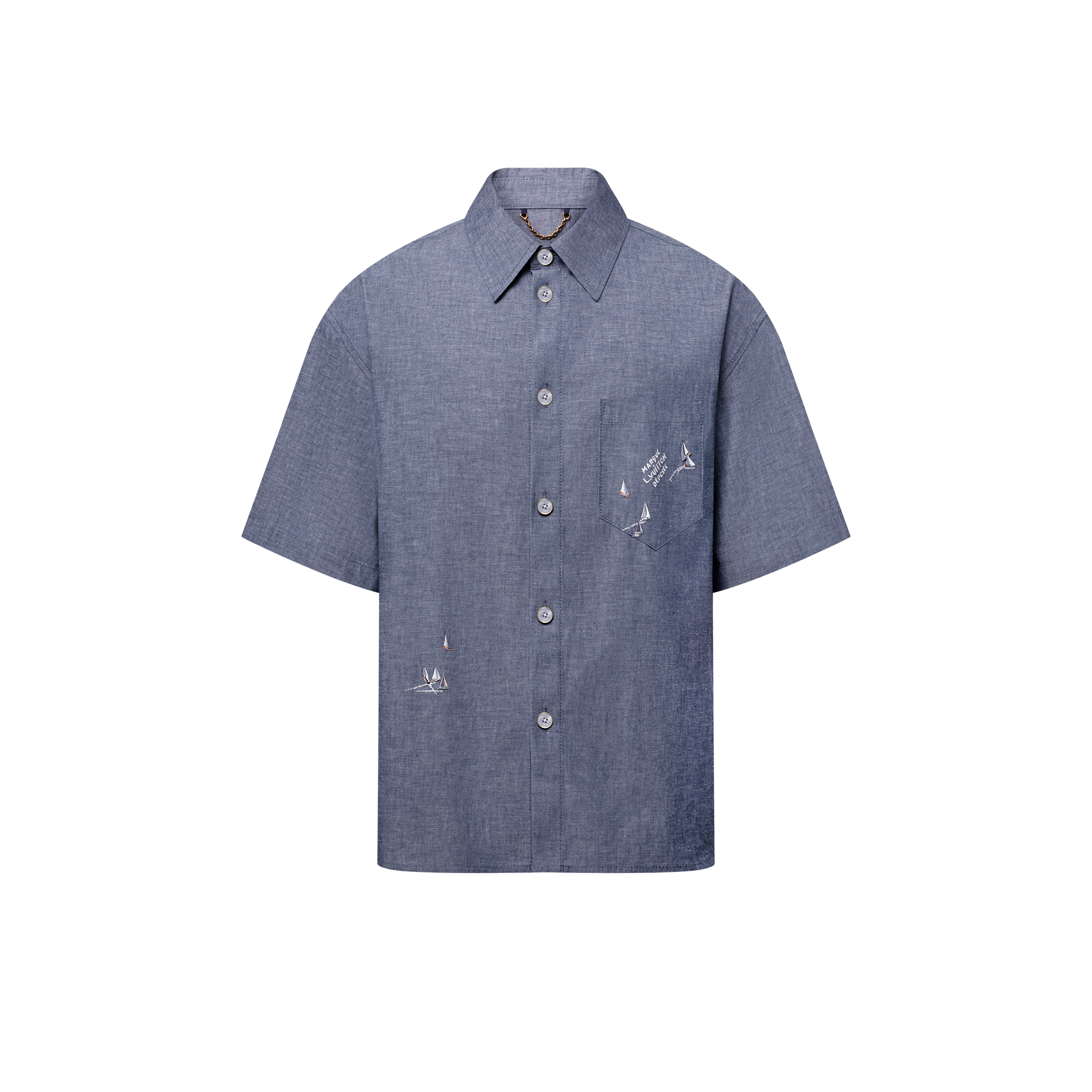 Camicia a maniche corte in chambray ricamato  Uomo Abbigliamento Camicie | LOUIS VUITTON (Zoom prodotto)