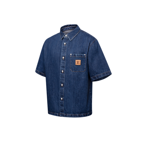 Camicia a maniche corte in denim con firma Uomo Abbigliamento Camicie | LOUIS VUITTON (Zoom prodotto)
