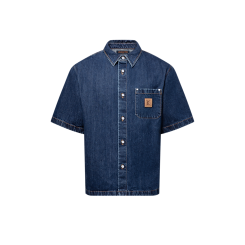 Camicia a maniche corte in denim con firma Uomo Abbigliamento Camicie | LOUIS VUITTON (Zoom prodotto)