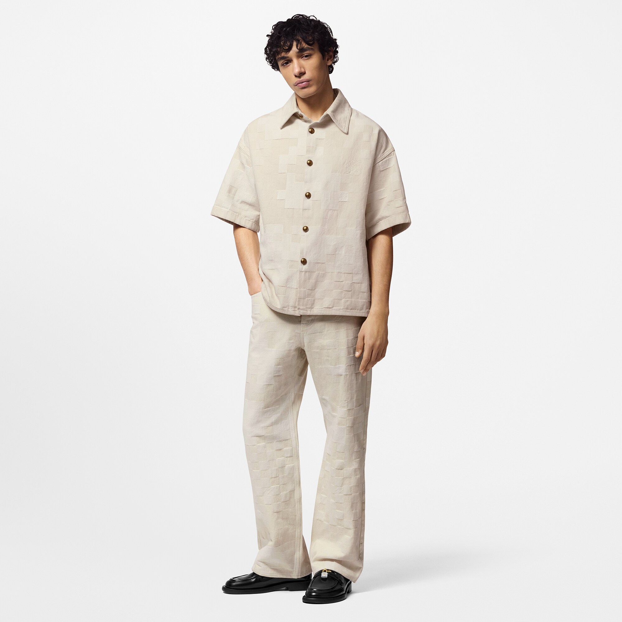 Camicia a maniche corte in denim con motivo Damier  Uomo Abbigliamento Camicie | LOUIS VUITTON (Zoom prodotto)