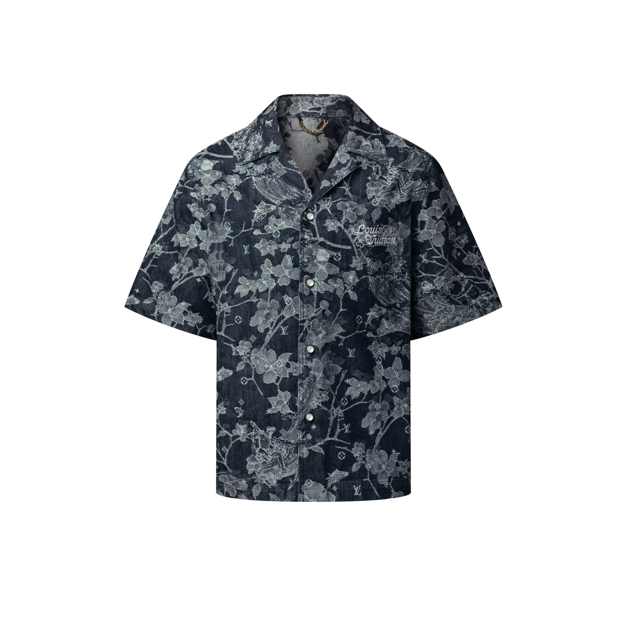 Camicia a maniche corte in denim con motivo in trama jacquard  Uomo Abbigliamento Camicie | LOUIS VUITTON (Zoom prodotto)
