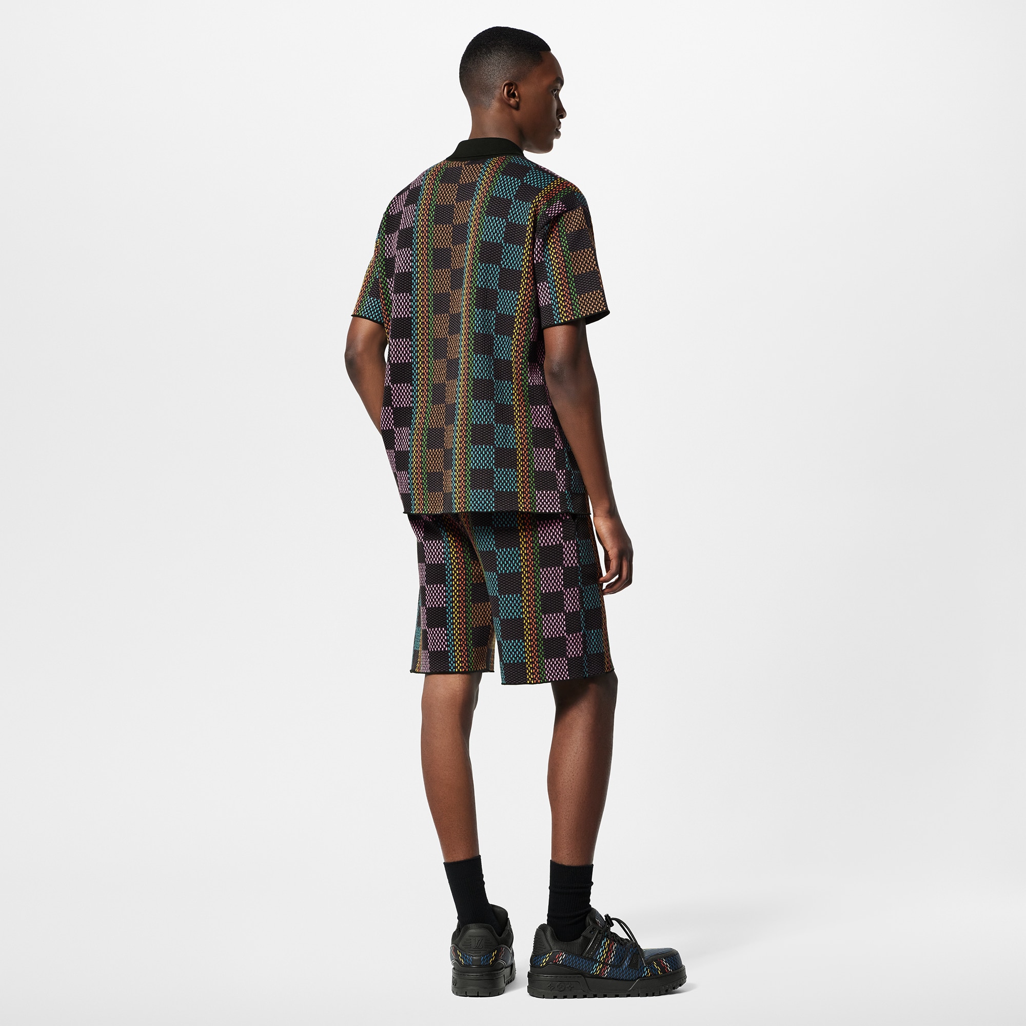 Camicia a maniche corte in maglia di cotone con motivo Damier  Uomo Abbigliamento Camicie | LOUIS VUITTON (Zoom prodotto)