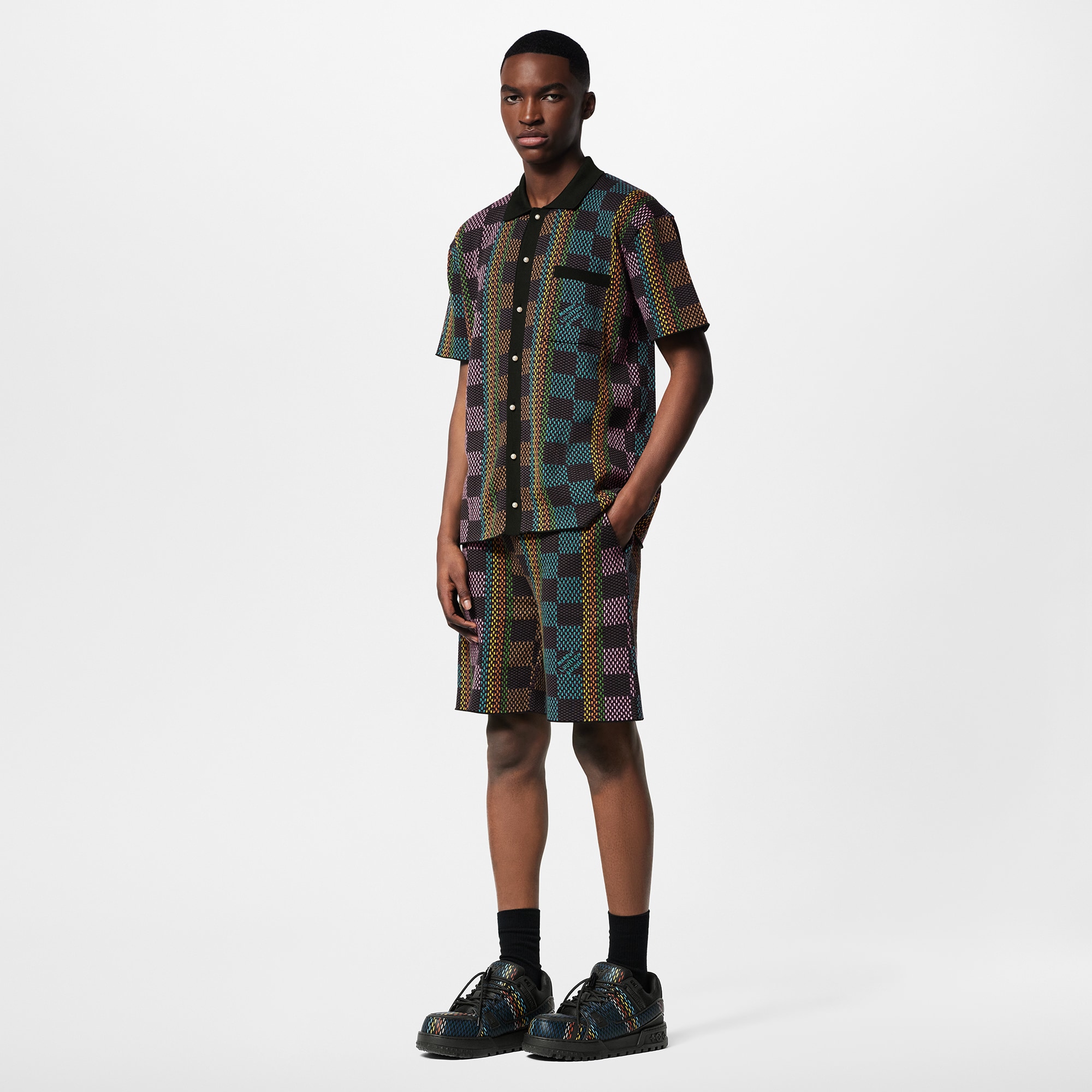 Camicia a maniche corte in maglia di cotone con motivo Damier  Uomo Abbigliamento Camicie | LOUIS VUITTON (Zoom prodotto)