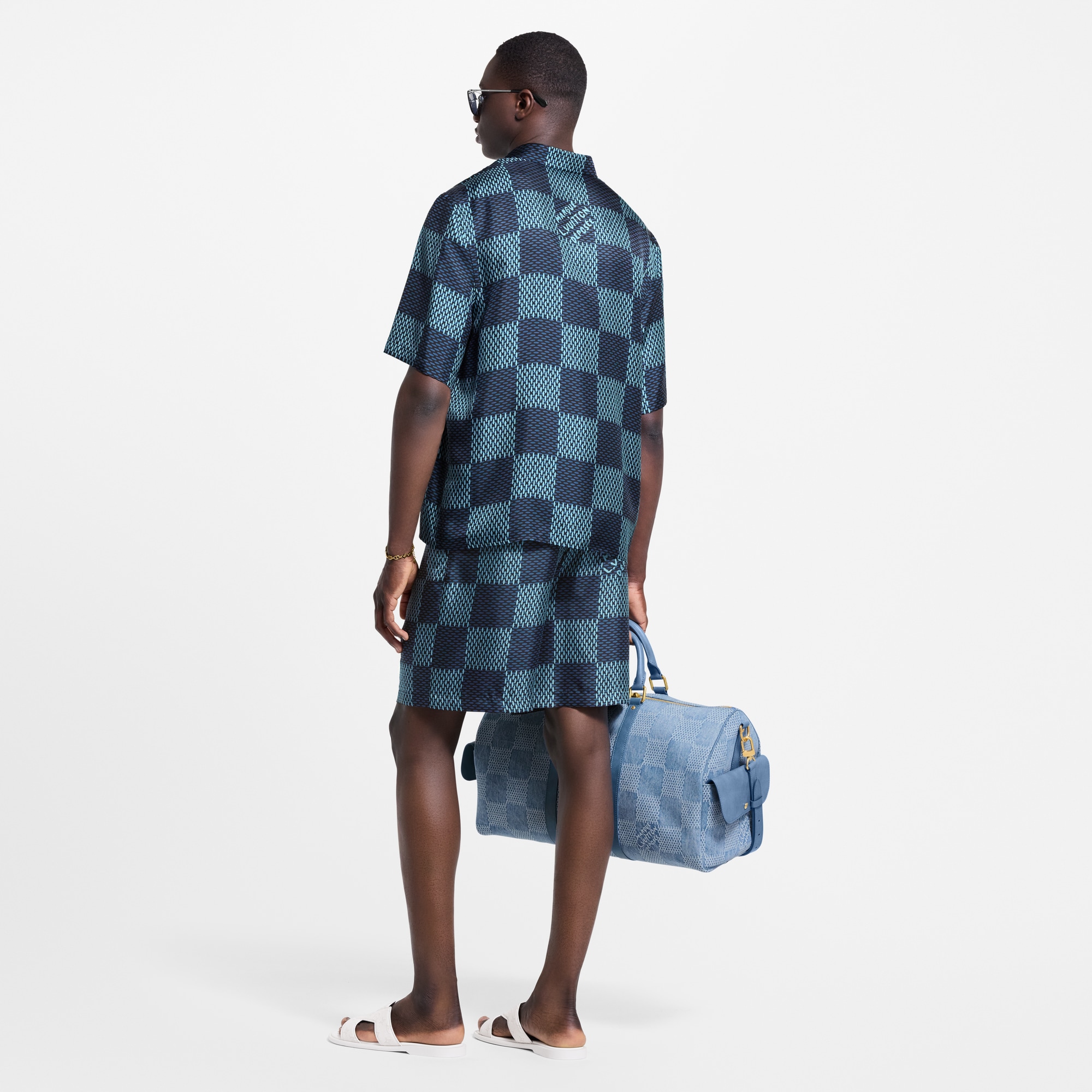 Camicia a maniche corte in seta con motivo Damier  Uomo Abbigliamento Camicie | LOUIS VUITTON (Zoom prodotto)