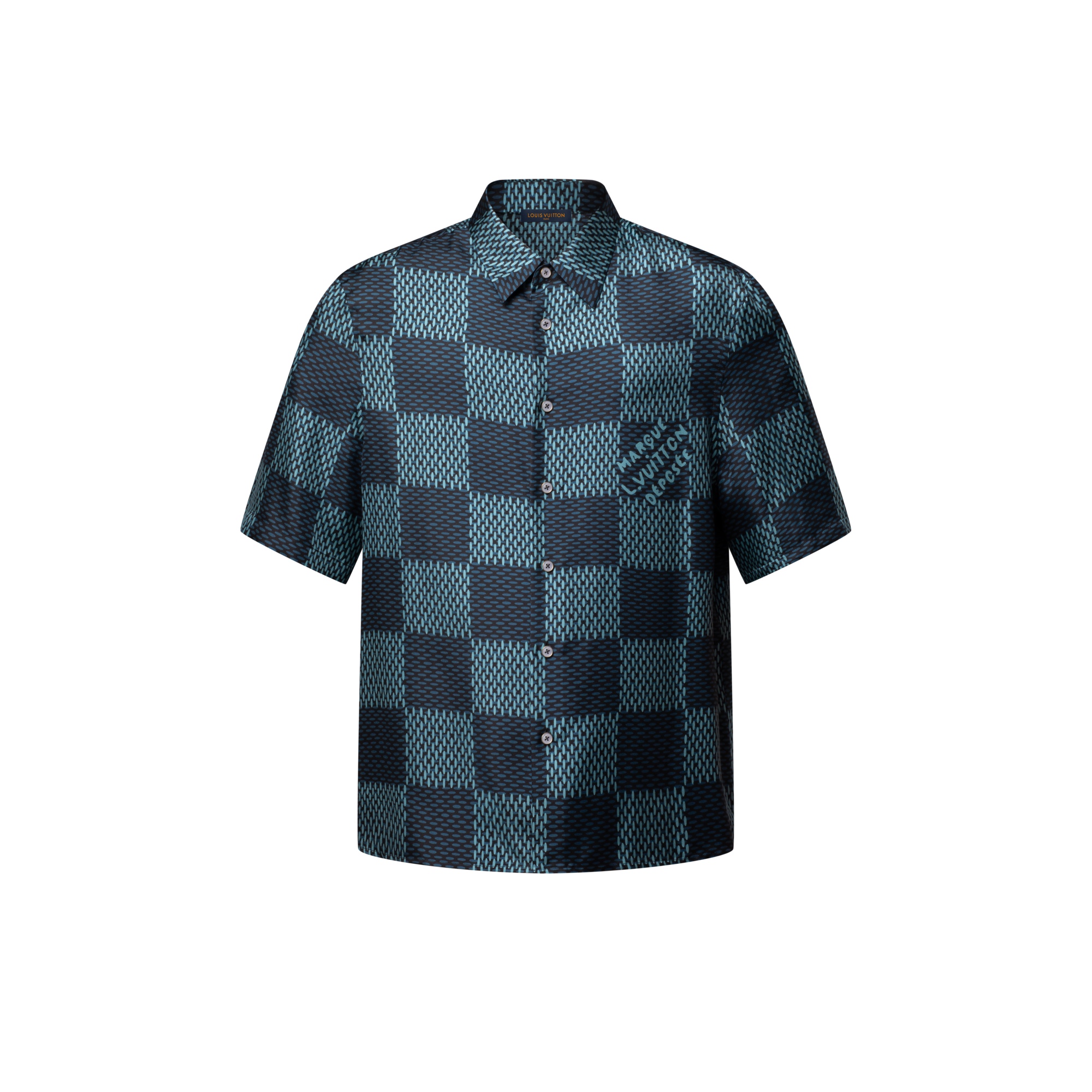 Camicia a maniche corte in seta con motivo Damier  Uomo Abbigliamento Camicie | LOUIS VUITTON (Zoom prodotto)