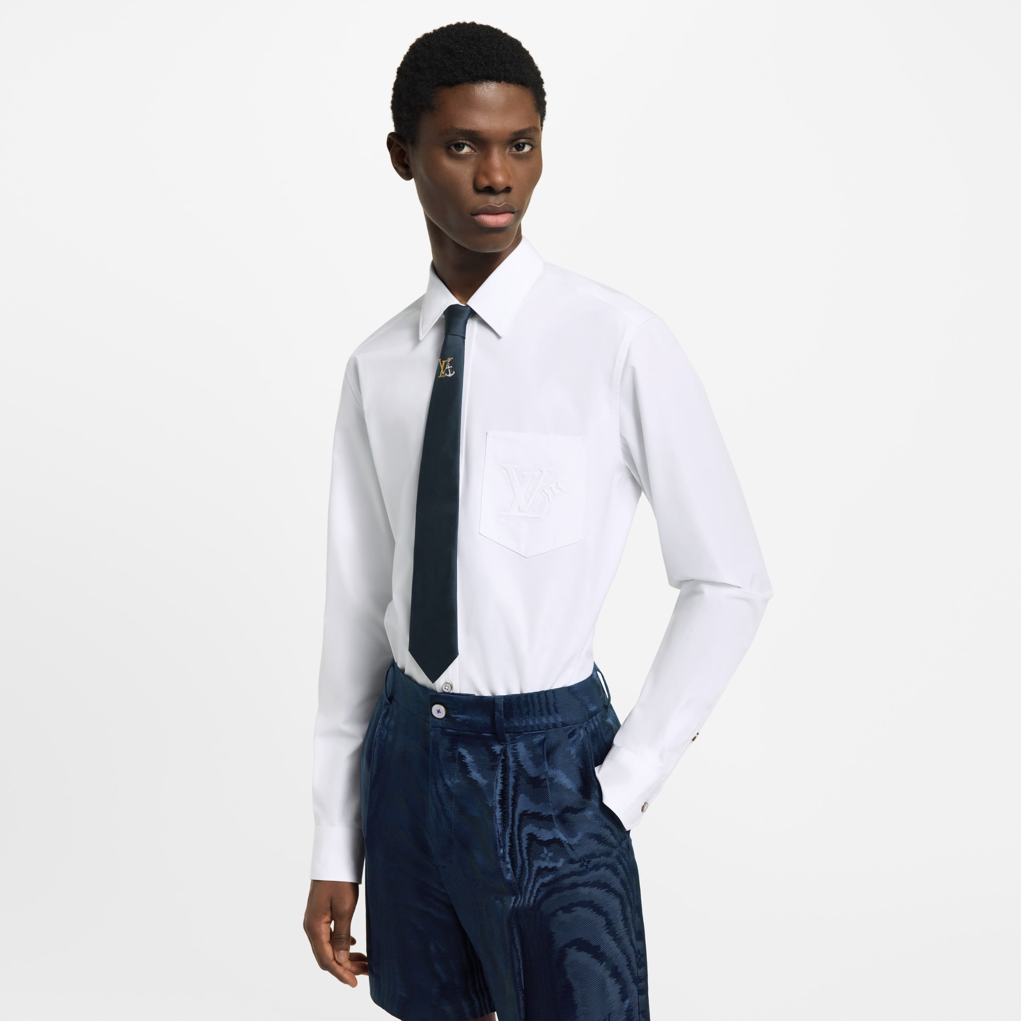 Camicia a maniche lunghe in cotone con motivo impresso  Uomo Abbigliamento Camicie | LOUIS VUITTON (Zoom prodotto)