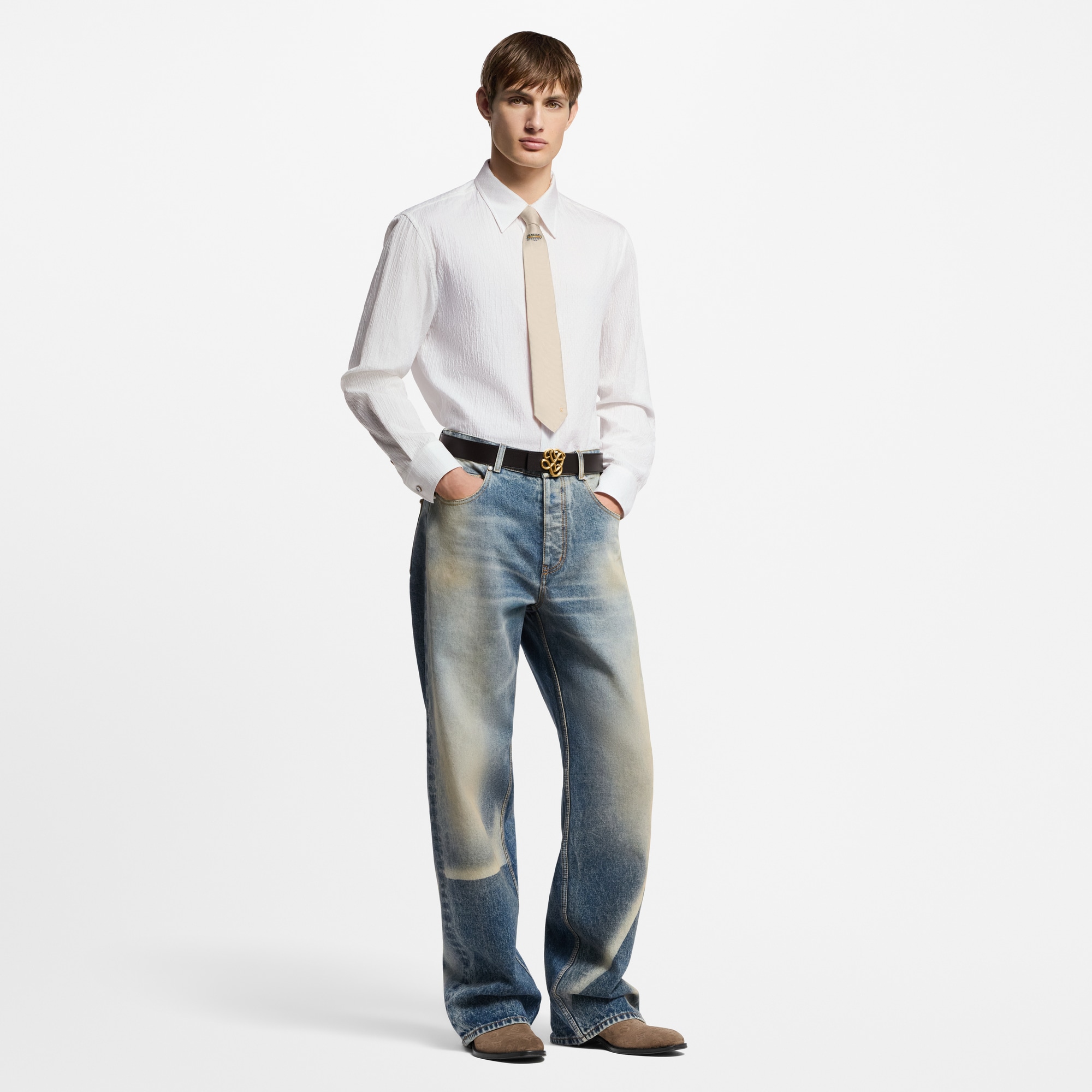 Camicia a maniche lunghe in cotone con motivo Monogram in trama jacquard  Uomo Abbigliamento Camicie | LOUIS VUITTON (Zoom prodotto)