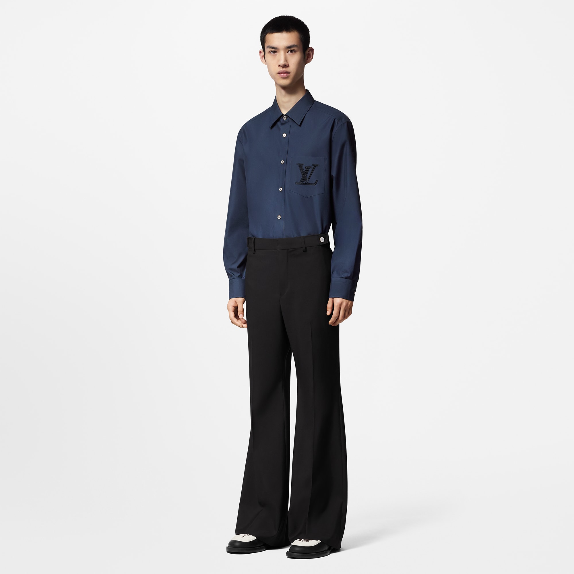 Camicia a maniche lunghe in cotone con ricami  Uomo Abbigliamento Camicie | LOUIS VUITTON (Zoom prodotto)