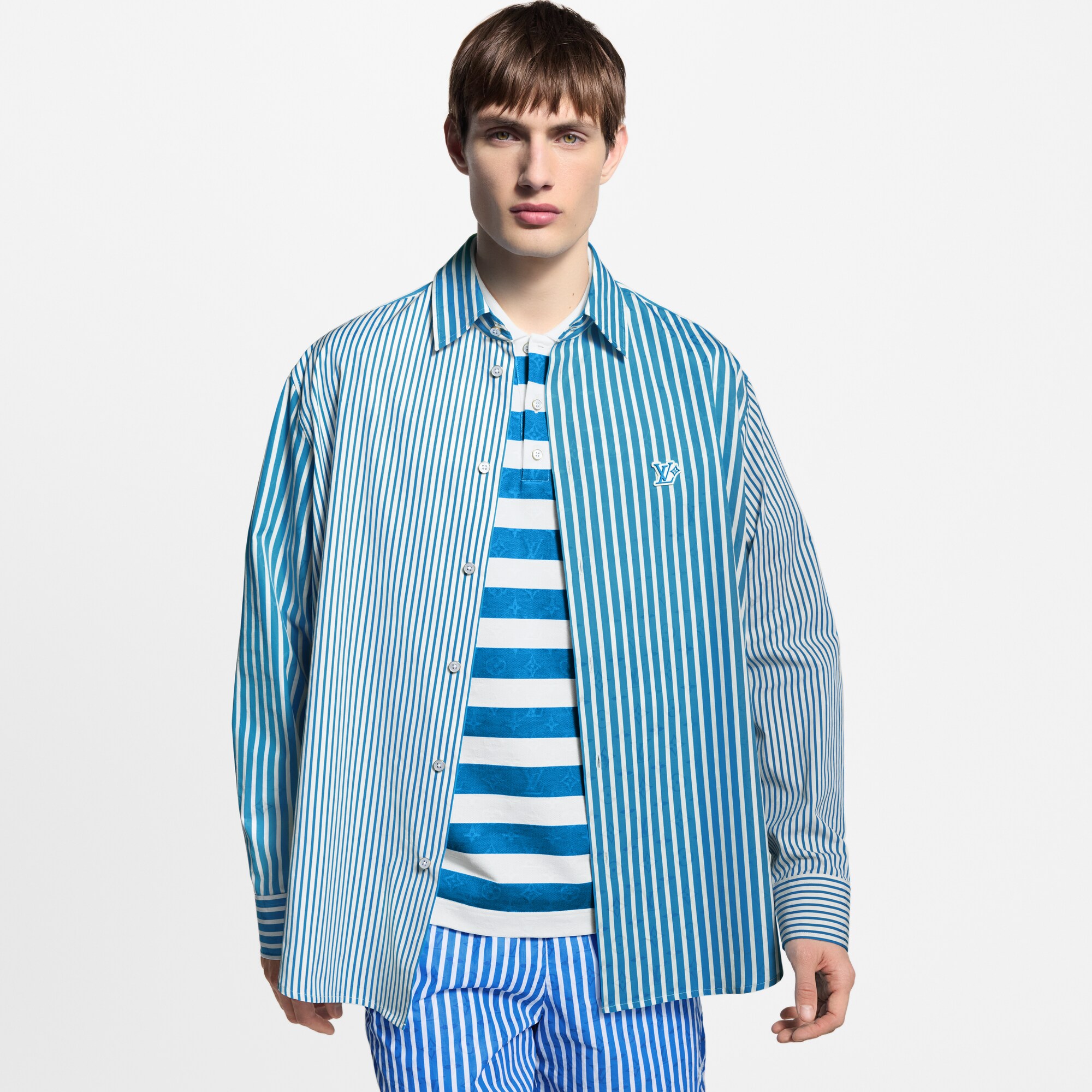 Camicia a righe con motivi Monogram in stile patchwork e a righe  Uomo Abbigliamento Camicie | LOUIS VUITTON (Zoom prodotto)