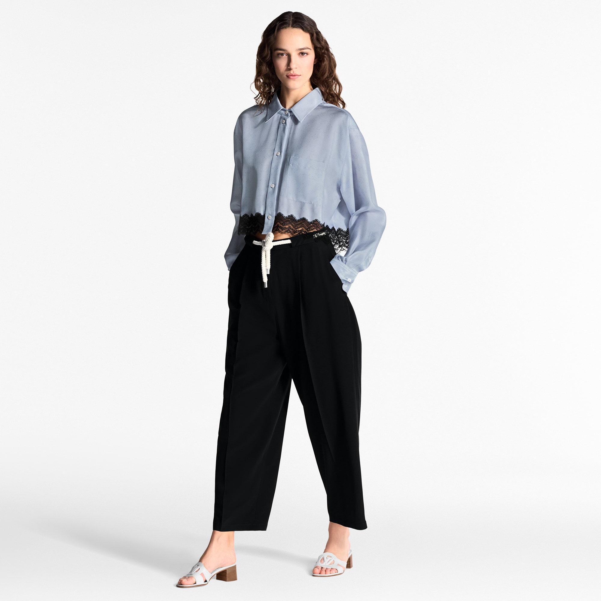 Camicia con finiture in pizzo e motivo Monogram Mahina  Donna Abbigliamento Camicie e T-Shirt | LOUIS VUITTON (Zoom prodotto)