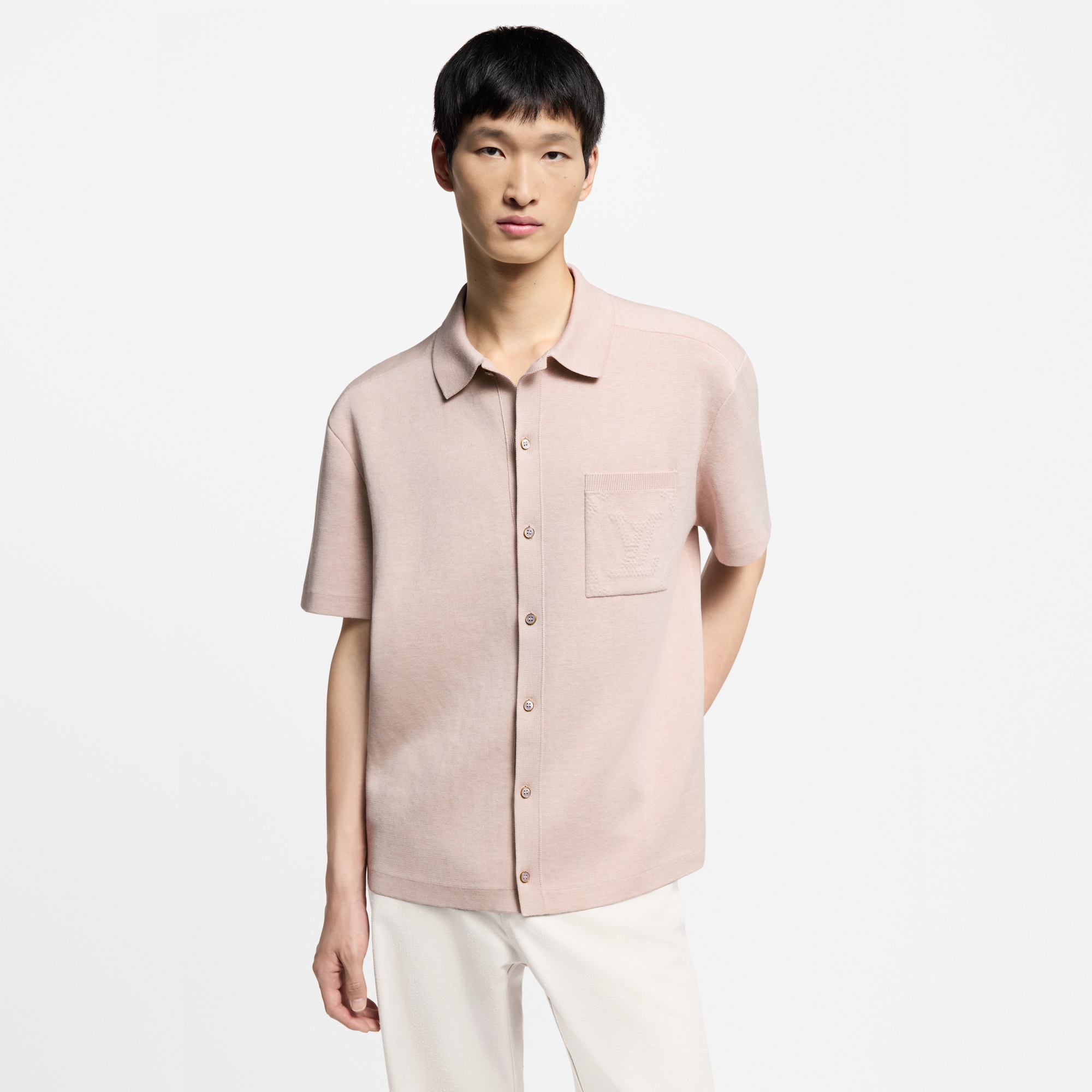 Camicia in maglia a maniche corte con motivo Monogram impresso  Uomo Abbigliamento Camicie | LOUIS VUITTON (Zoom prodotto)