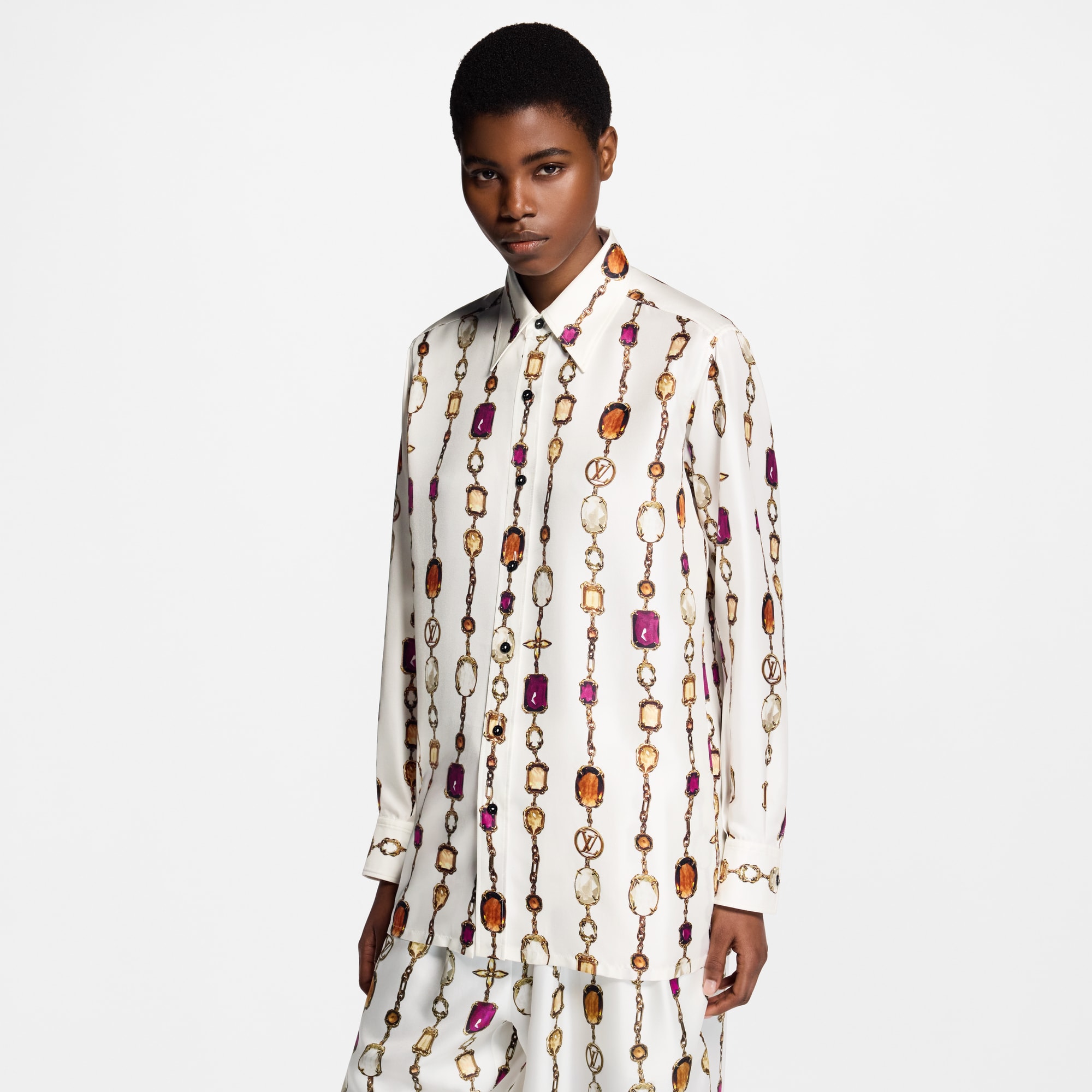 Camicia in seta con motivo di collana stampato  Donna Abbigliamento Camicie e T-Shirt | LOUIS VUITTON (Zoom prodotto)