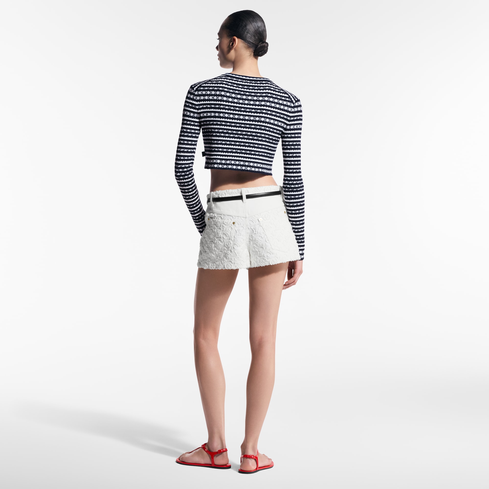 Cardigan con motivo a righe e dettagli smerlati  Donna Abbigliamento Maglieria | LOUIS VUITTON (Zoom prodotto)