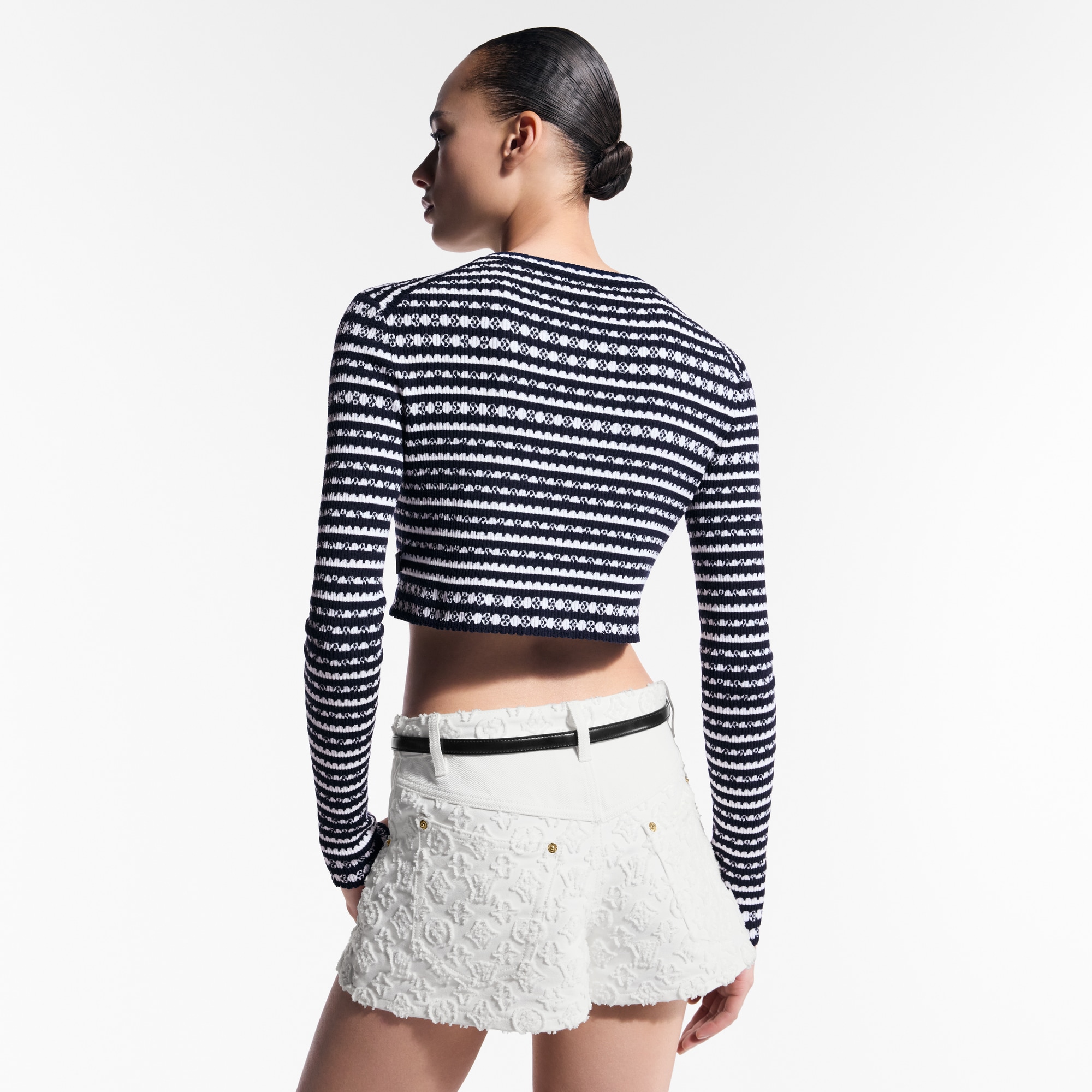 Cardigan con motivo a righe e dettagli smerlati  Donna Abbigliamento Maglieria | LOUIS VUITTON (Zoom prodotto)