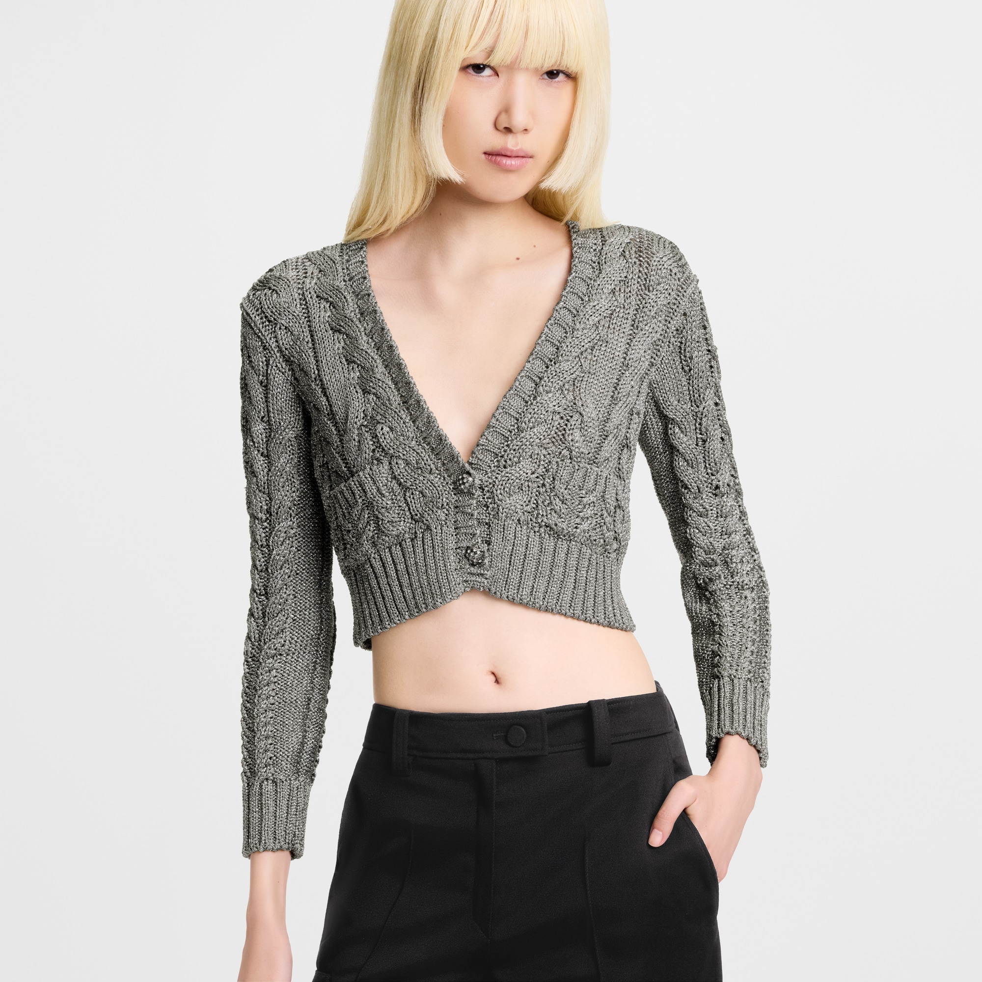 Cardigan crop a maglia intrecciata  Donna Abbigliamento Maglieria | LOUIS VUITTON (Zoom prodotto)