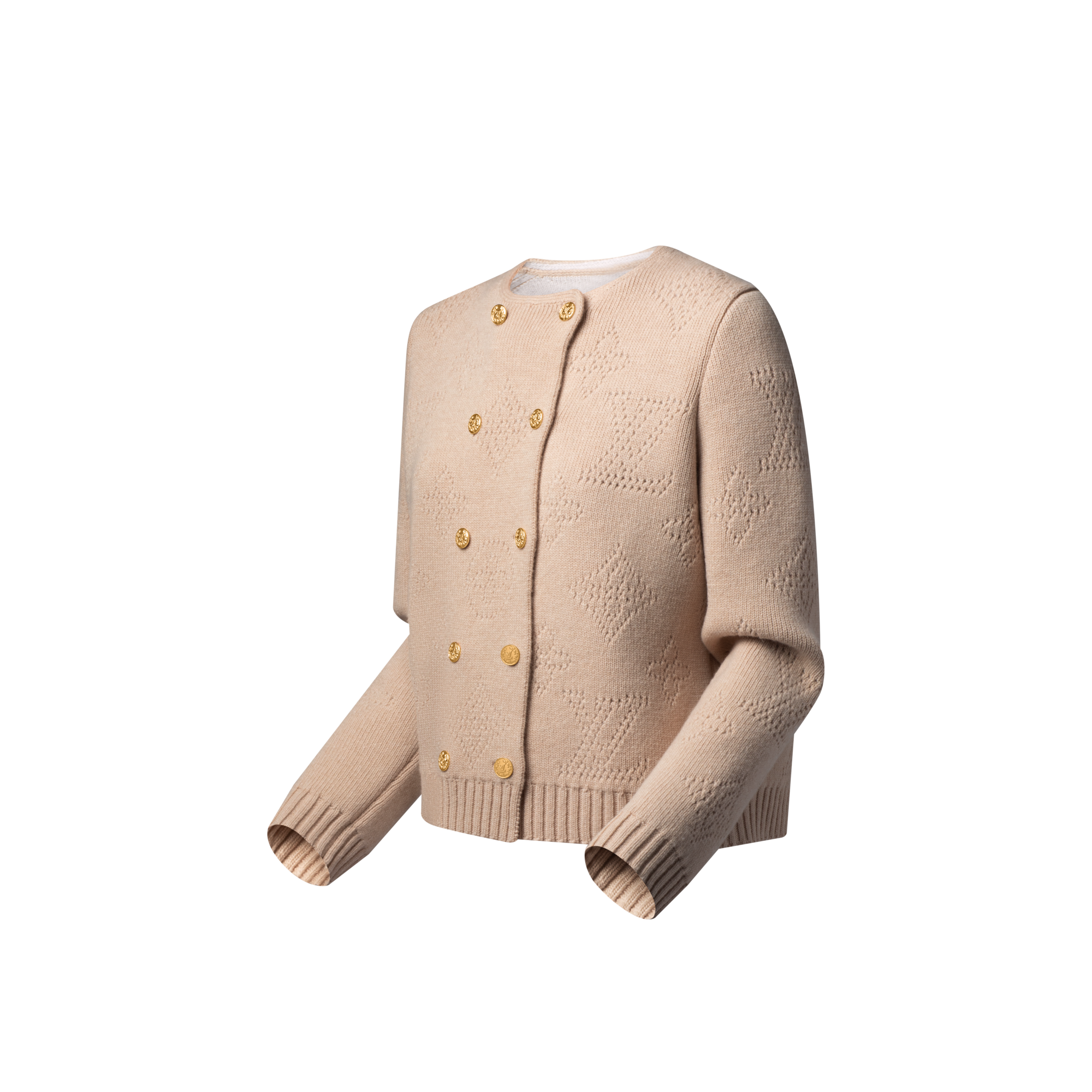 Cardigan doppio petto in maglia con motivo Monogram Mahina  Donna Abbigliamento Maglieria | LOUIS VUITTON (Zoom prodotto)