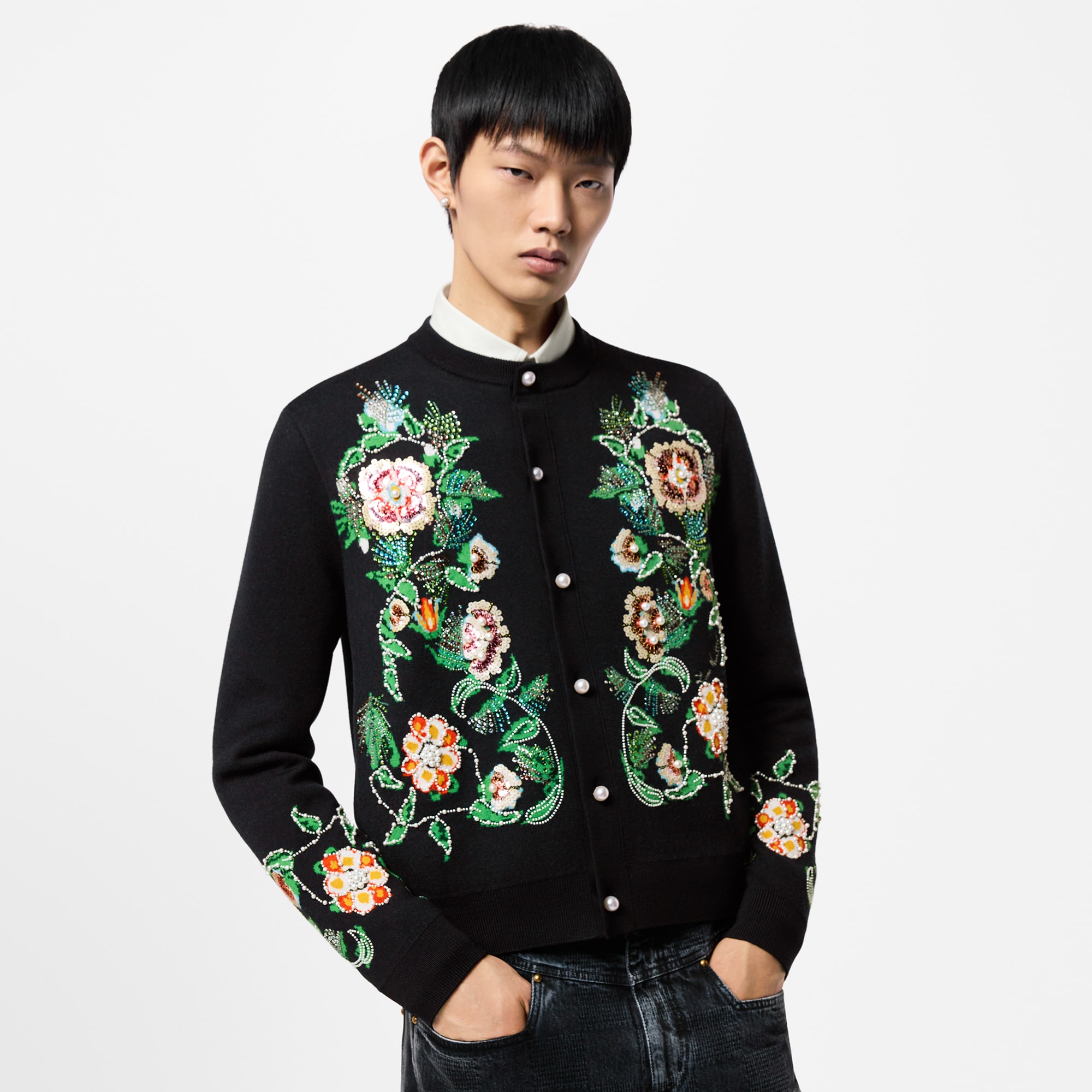 Cardigan in lana merino con ricami  Uomo Abbigliamento Maglieria e Felpe | LOUIS VUITTON (Zoom prodotto)