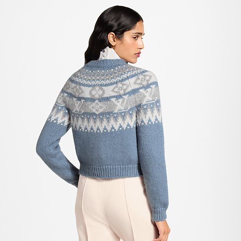 Cardigan in maglia con motivo alpino cropped worn view
