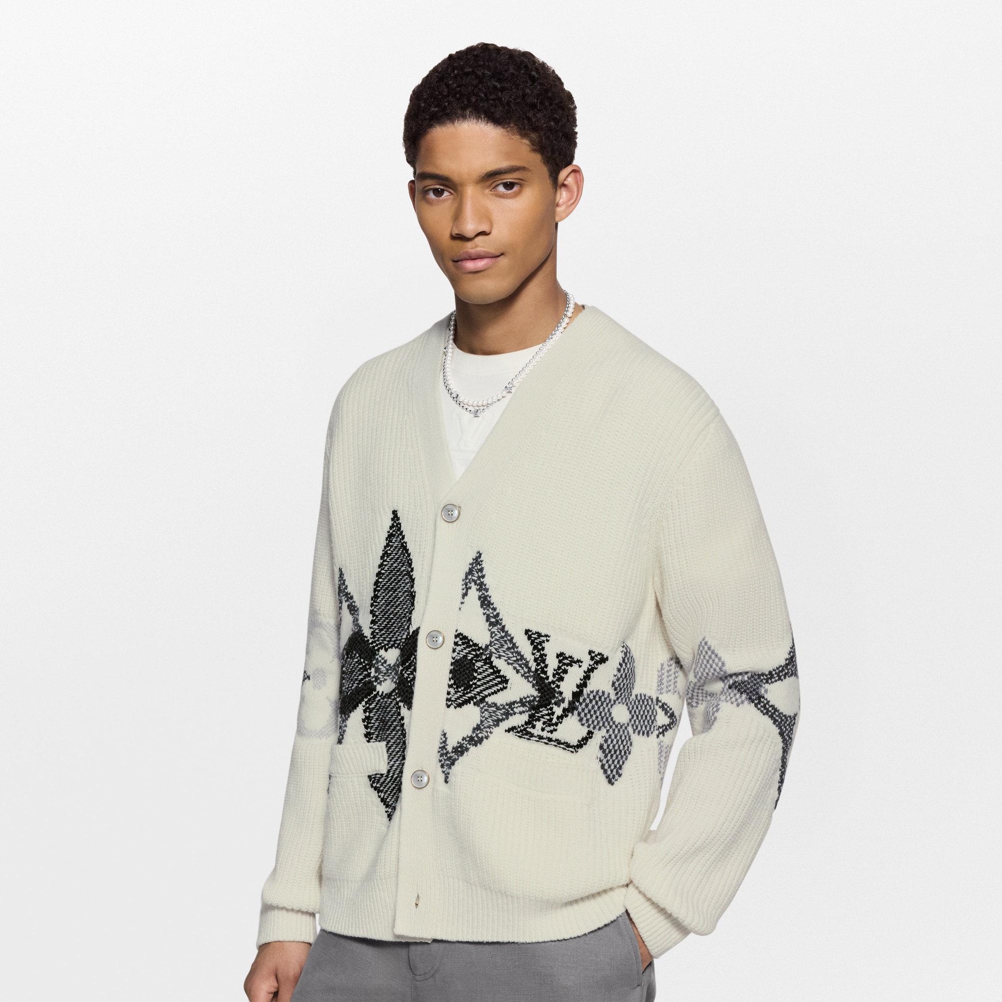 Cardigan in maglia con motivo grafico  Novità Per gli uomini LV Ski | LOUIS VUITTON (Zoom prodotto)