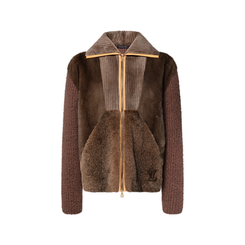 Cardigan in maglia e visone con zip front view