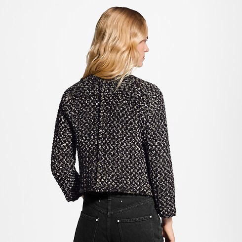 Cardigan in tweed effetto glitter con tasca e firma cropped worn view