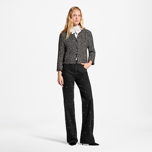 Cardigan in tweed effetto glitter con tasca e firma worn view