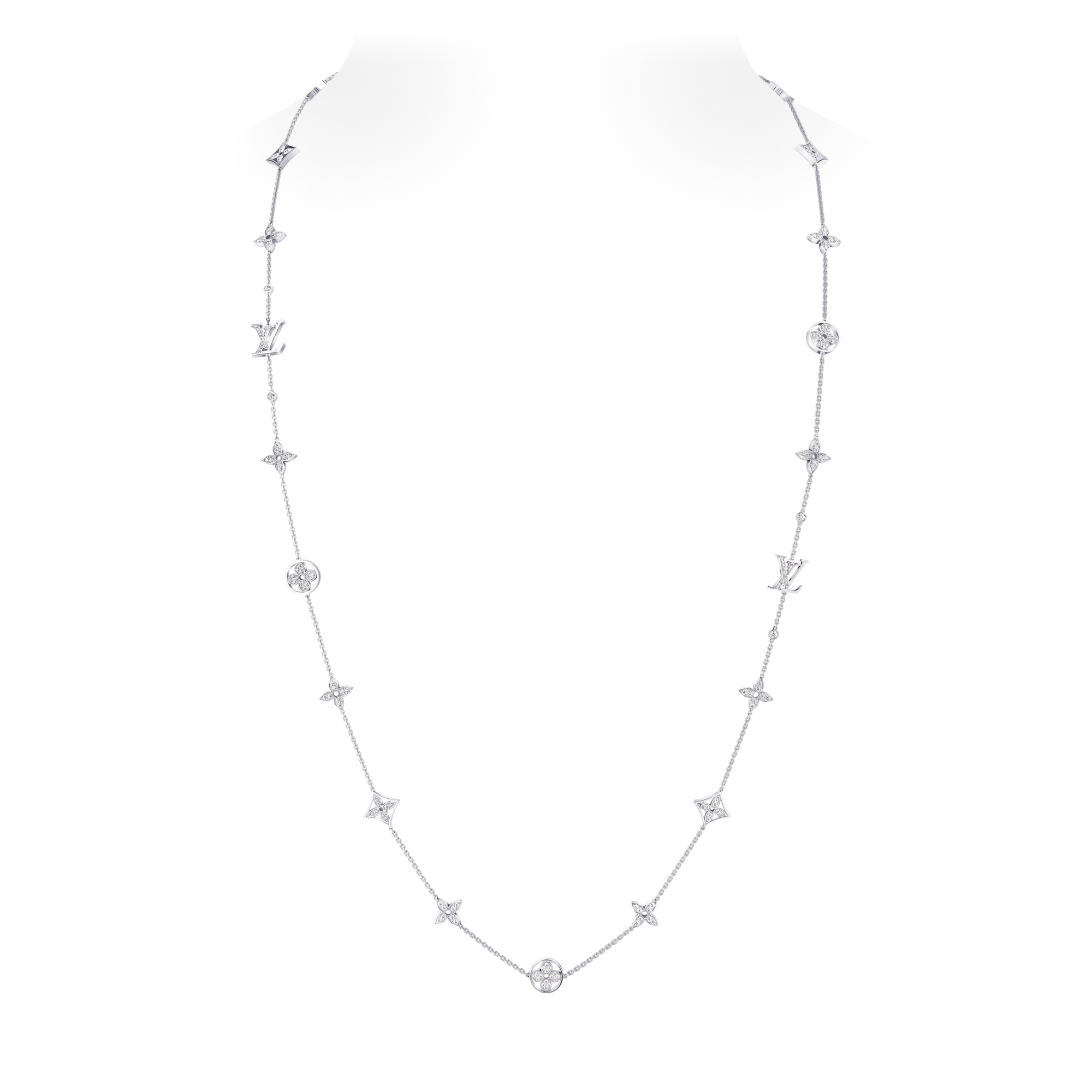 Collana lunga Idylle Blossom con motivo multiplo, oro bianco e diamanti  Gioielli Categorie Collane e Ciondoli | LOUIS VUITTON (Zoom prodotto)