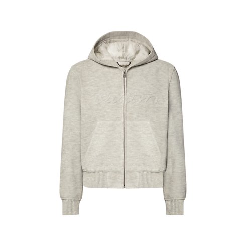 Felpa con cappuccio in pelle trompe-l'œil con firma front view