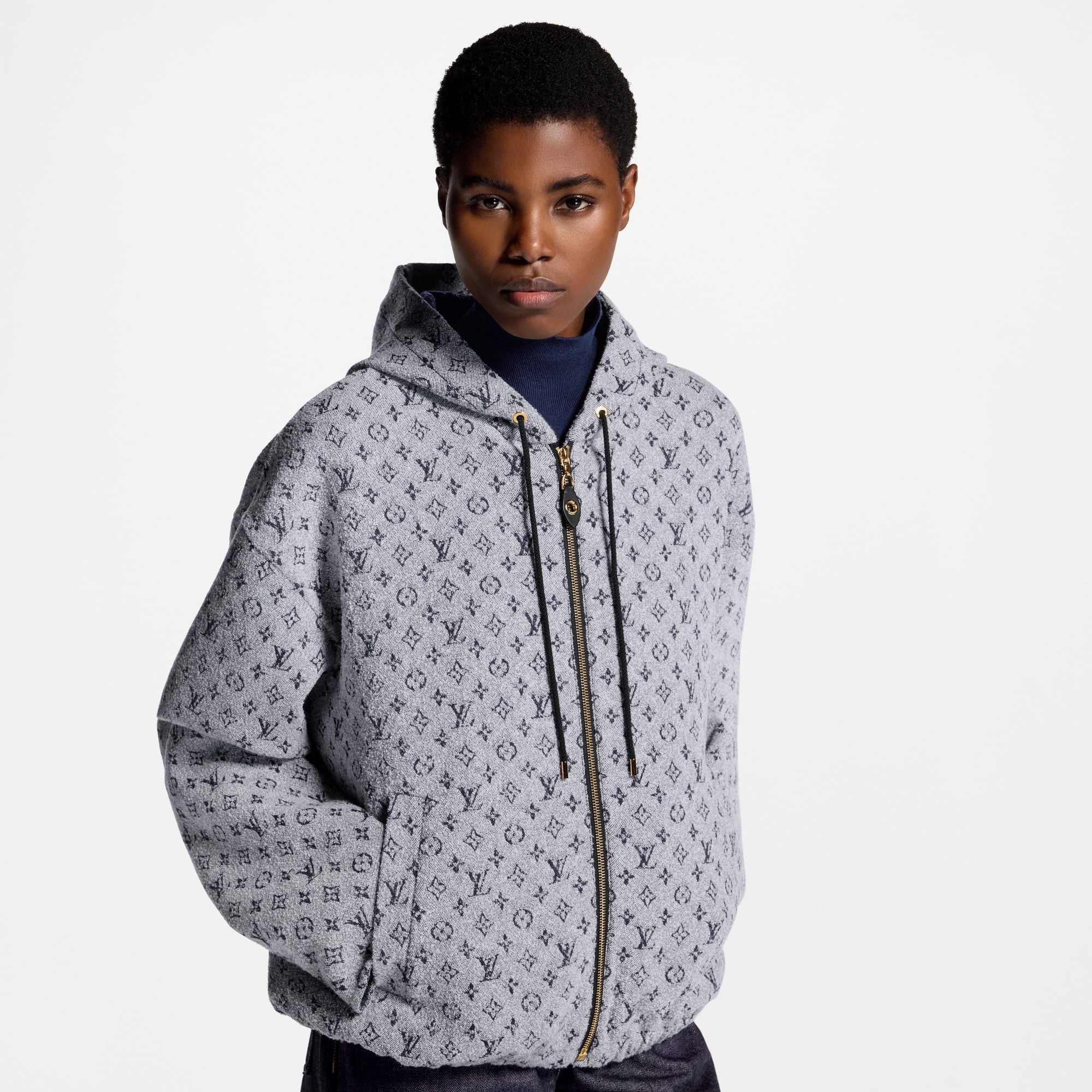 Felpa con motivo Monogram Bouclé e cappuccio  Donna Abbigliamento Cappotti e Giacche | LOUIS VUITTON (Zoom prodotto)