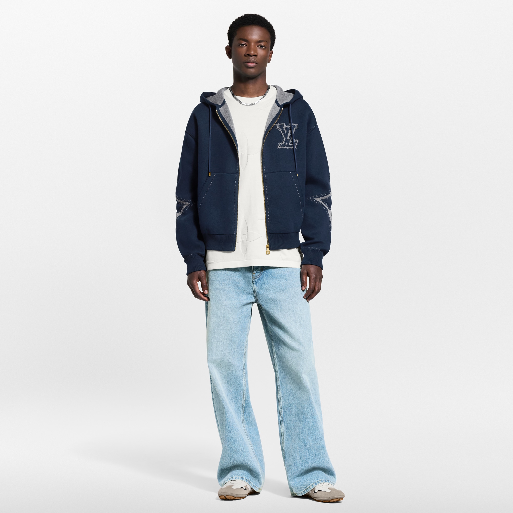 Felpa in cotone con zip, motivo grafico con lavorazione a intarsio e cappuccio  Uomo Abbigliamento Tutti i Capi di Abbigliamento | LOUIS VUITTON (Zoom prodotto)