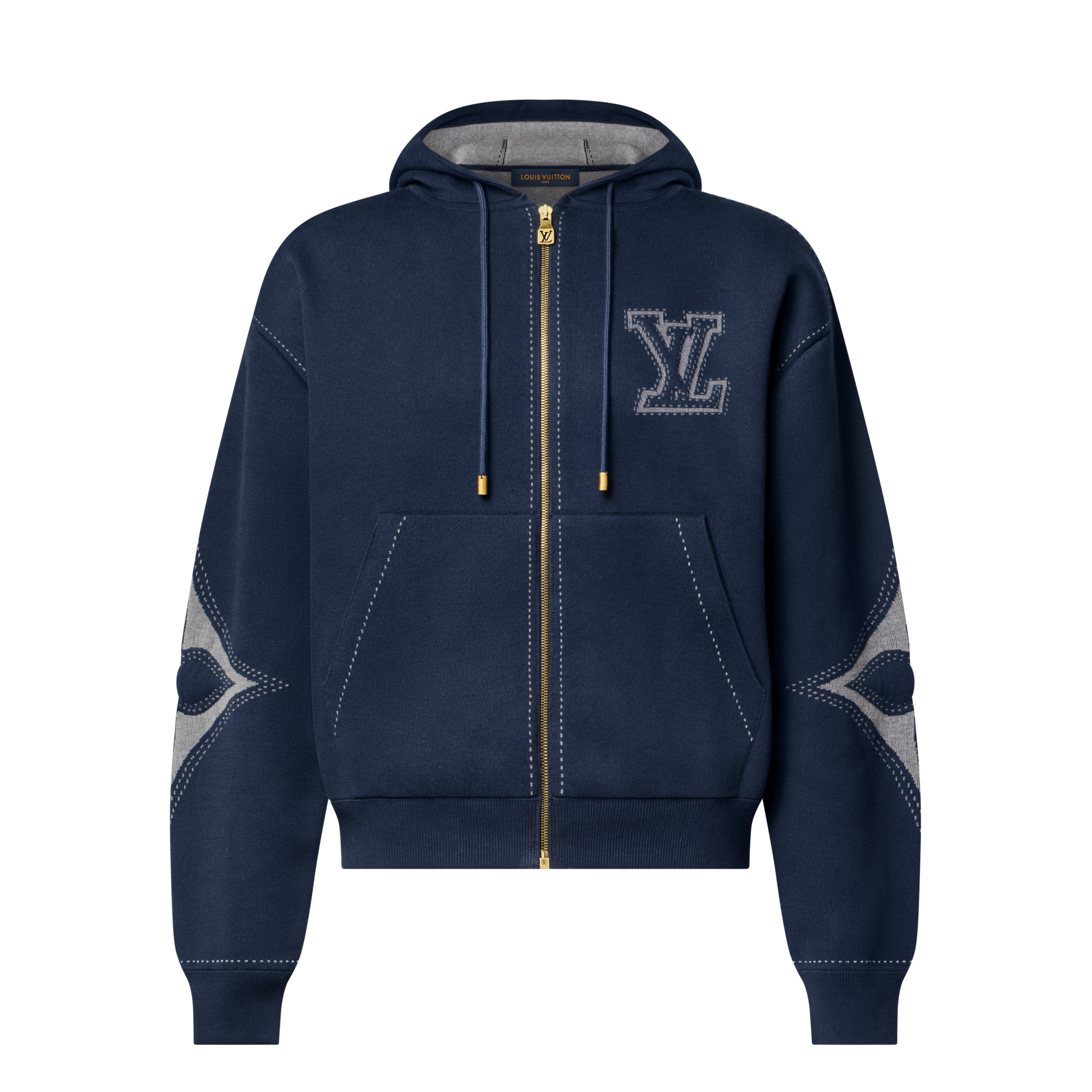 Felpa in cotone con zip, motivo grafico con lavorazione a intarsio e cappuccio  Uomo Abbigliamento Tutti i Capi di Abbigliamento | LOUIS VUITTON (Zoom prodotto)