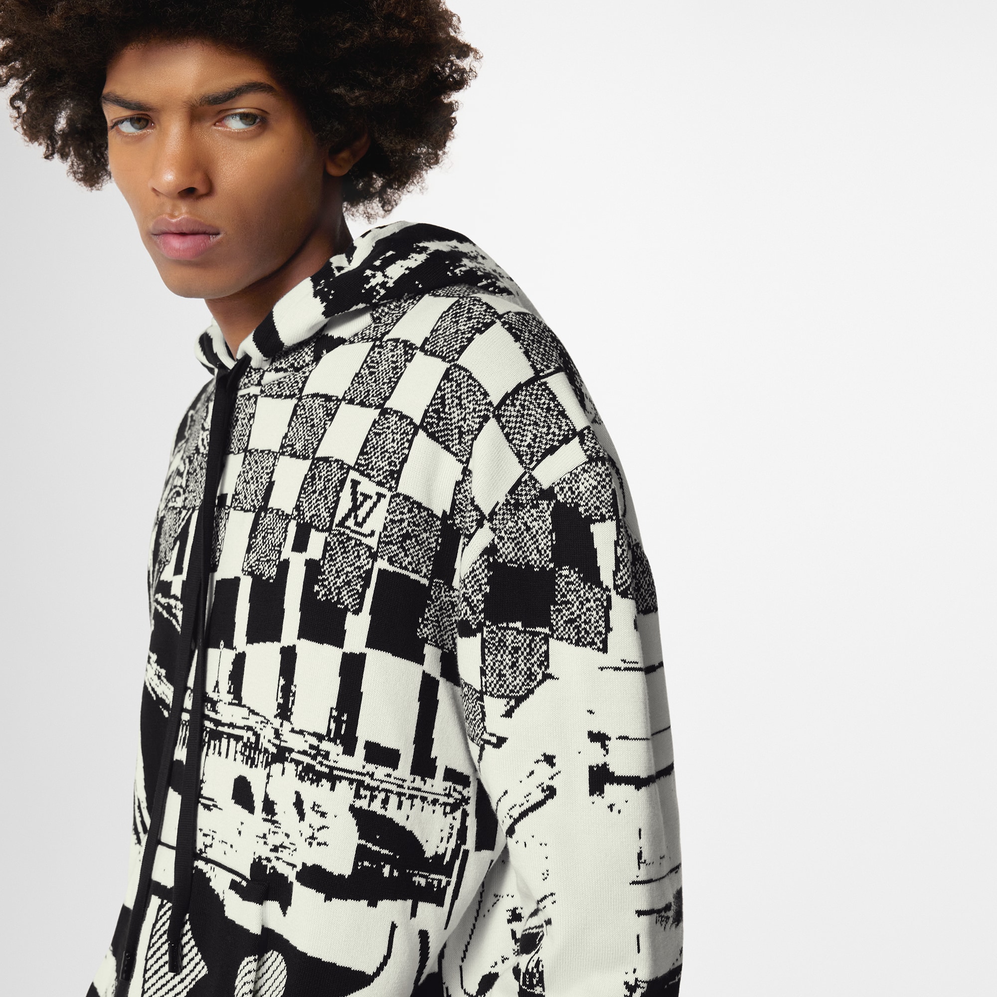 Felpa in jacquard con cappuccio e motivo Parisian Collage  Uomo Abbigliamento Maglieria e Felpe | LOUIS VUITTON (Zoom prodotto)